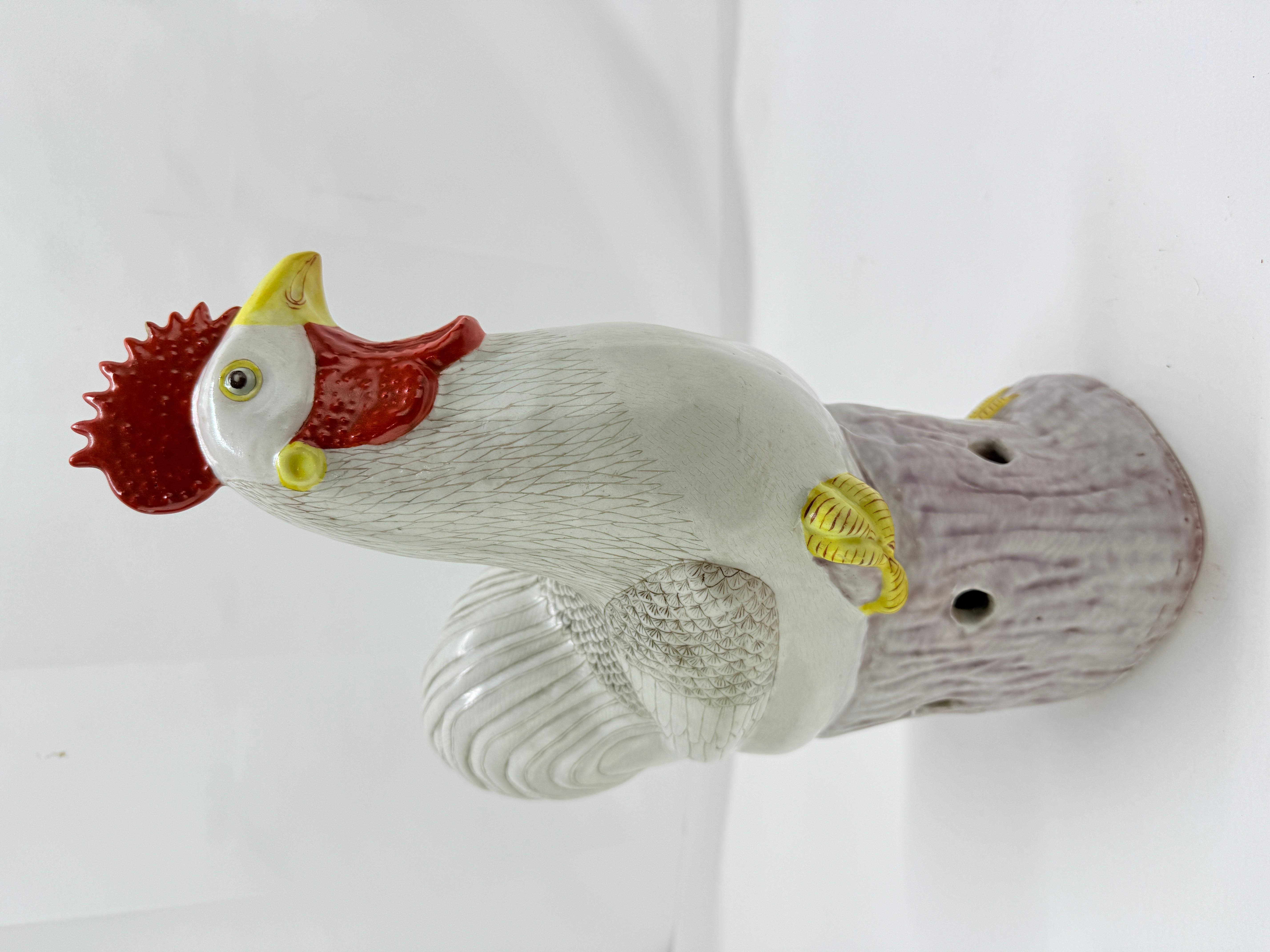 Late 19th C, Chinese Export Porcelain Famille Rose Rooster Figure For Sale 1