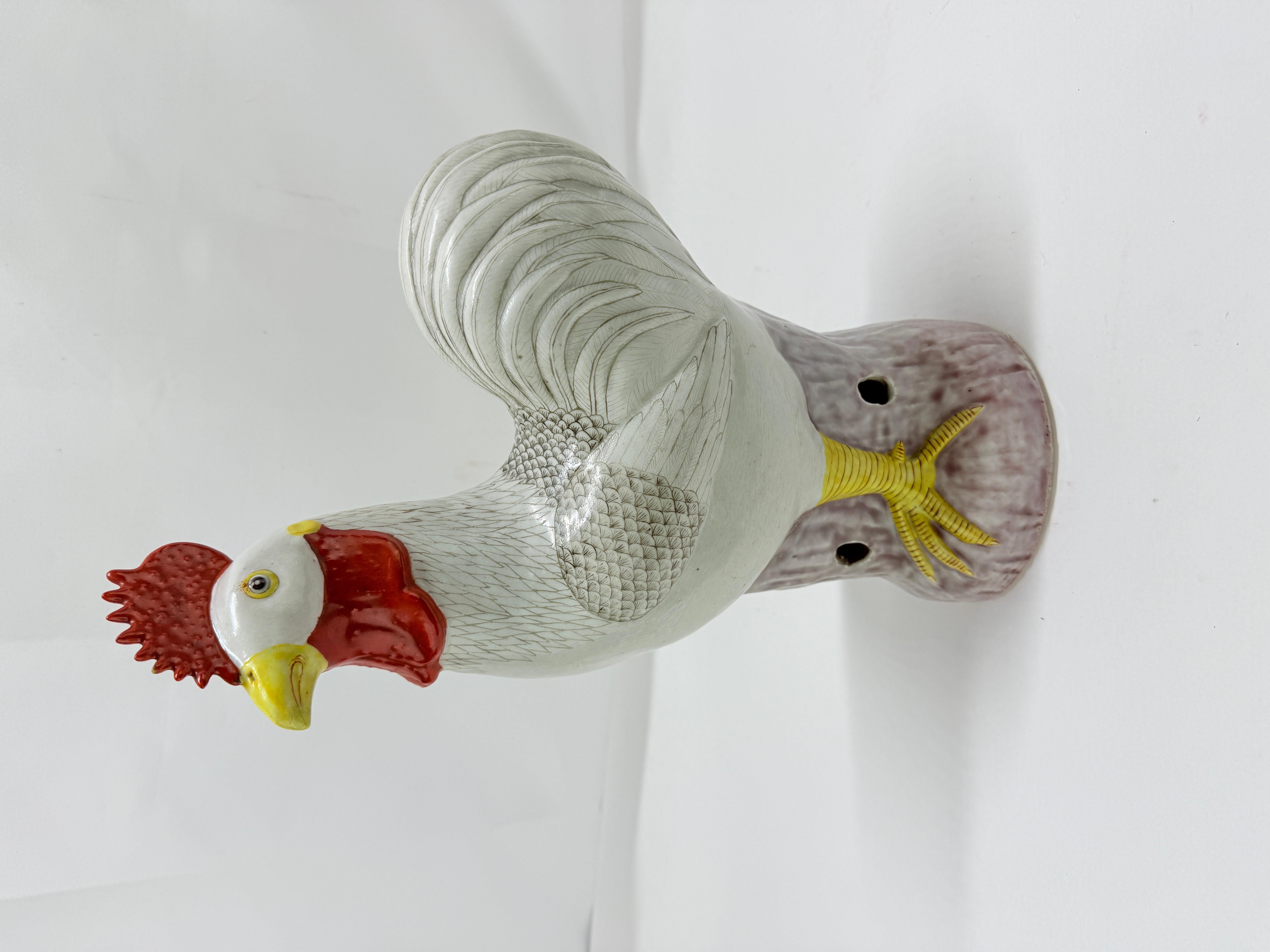Late 19th C, Chinese Export Porcelain Famille Rose Rooster Figure For Sale 4