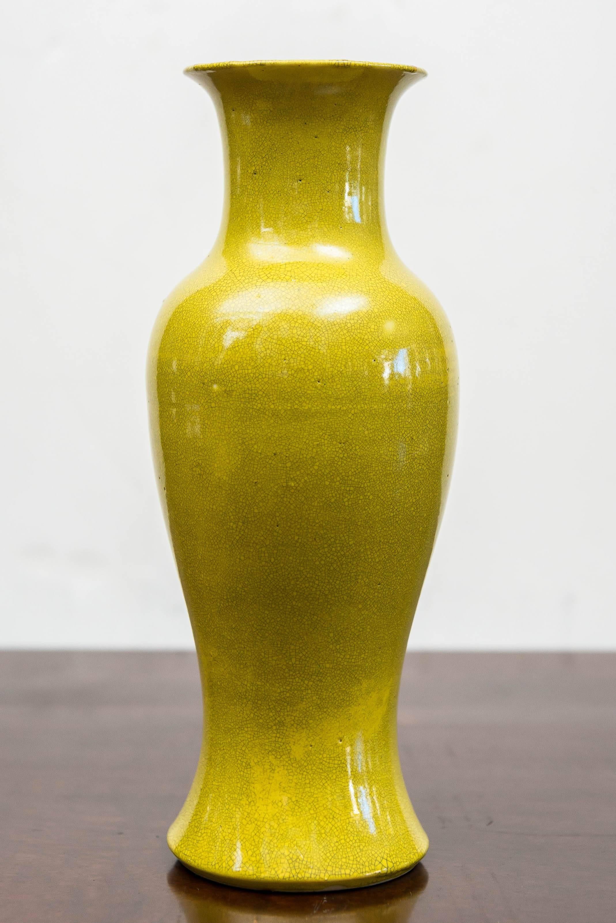 Chinese Late 19th Century Porcelain, Pistachio Green, Crackled Glaze Baluster Vase
