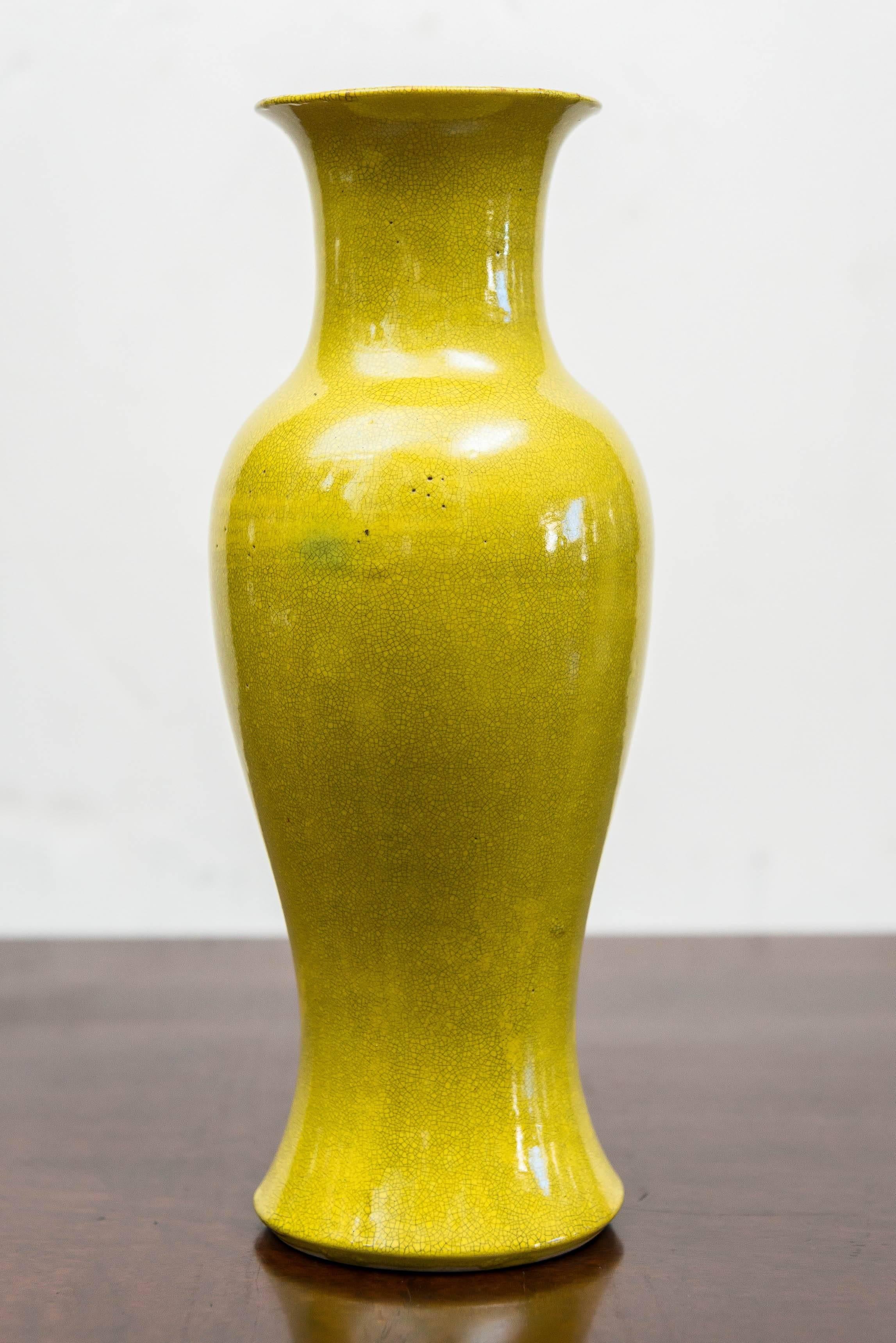 Glazed Late 19th Century Porcelain, Pistachio Green, Crackled Glaze Baluster Vase