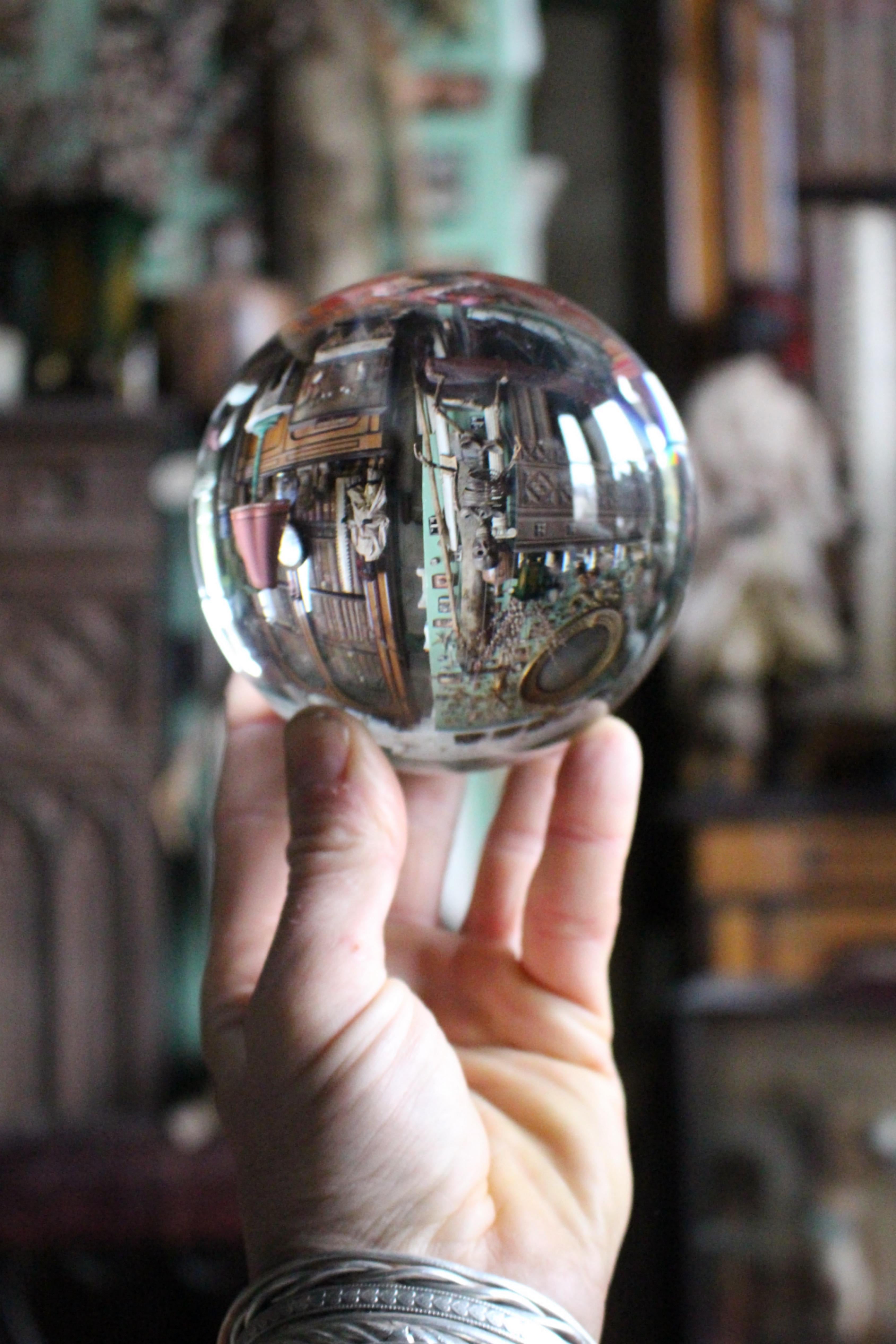 Late 19th C Clairvoyant Fortune Tellers Crystal Ball Stand & Silk Cover Curio 4