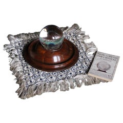 Late 19th C Clairvoyant Fortune Tellers Crystal Ball Stand & Silk Cover Curio