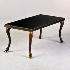 Late 19th C Coffee Table with Bronze Hoof Legs and Black Glass Top
