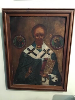 Late 19th C. Eastern European Icon of St. Gregory