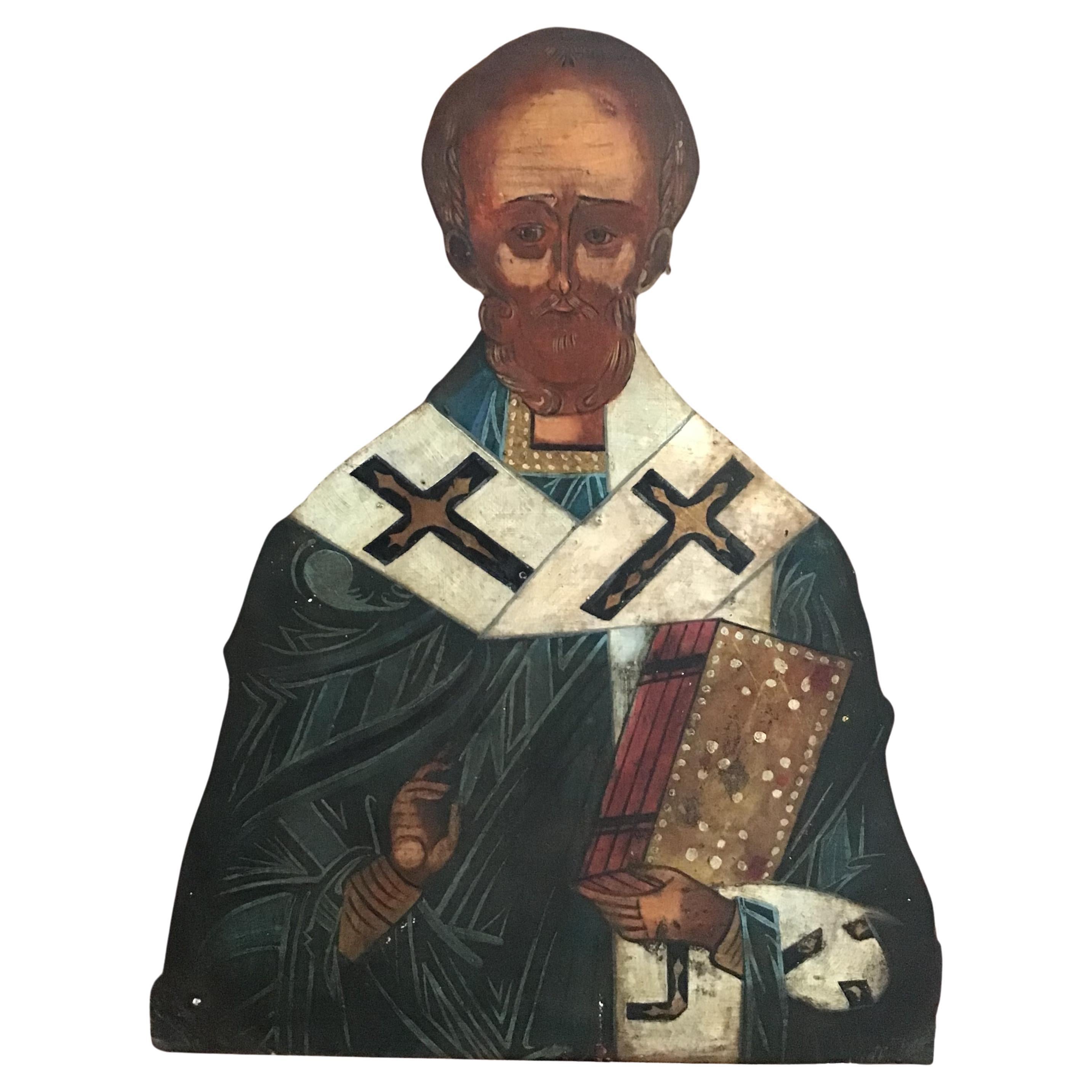 Late 19th C. Eastern European Icon of St. Gregory For Sale