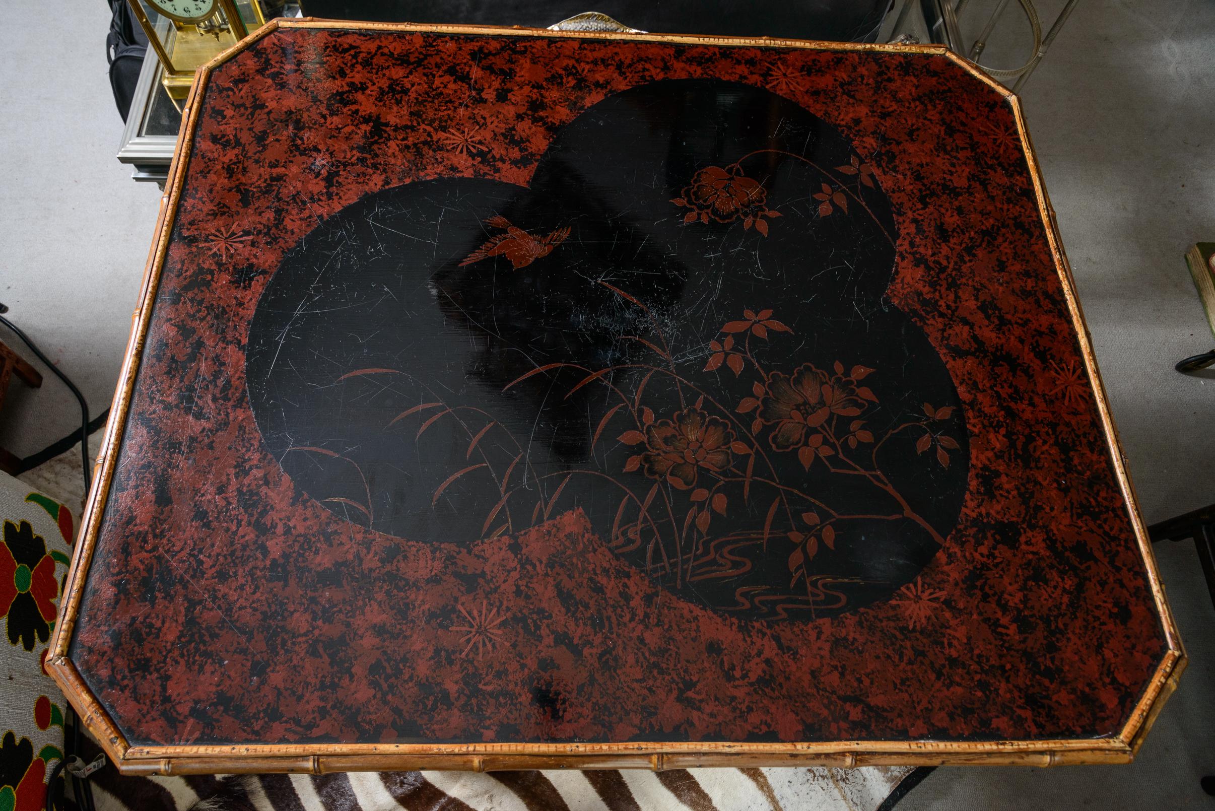 Bamboo & Japanned Lacquer Game Table, C. 1880 4