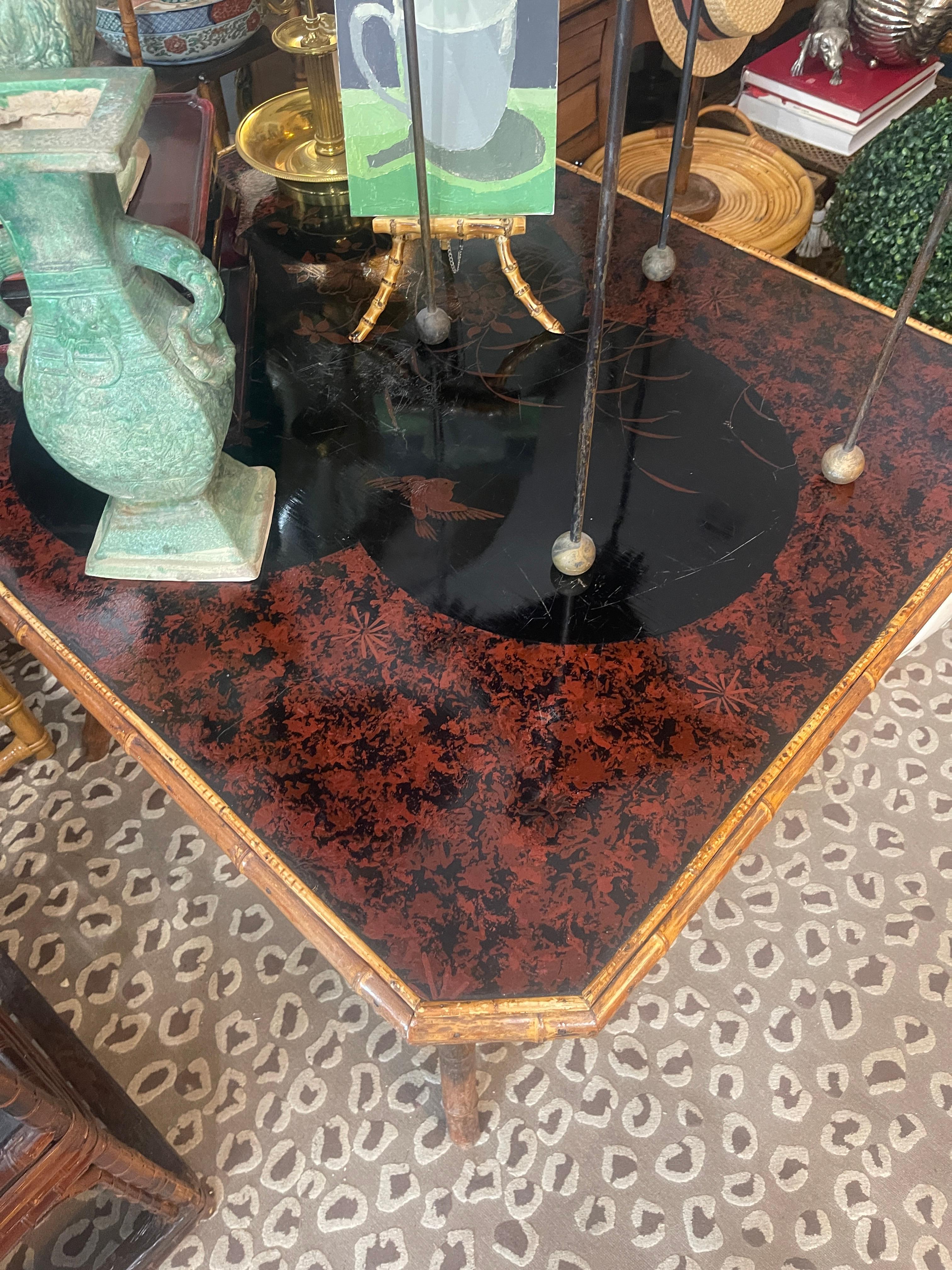 Bamboo & Japanned Lacquer Game Table, C. 1880 6