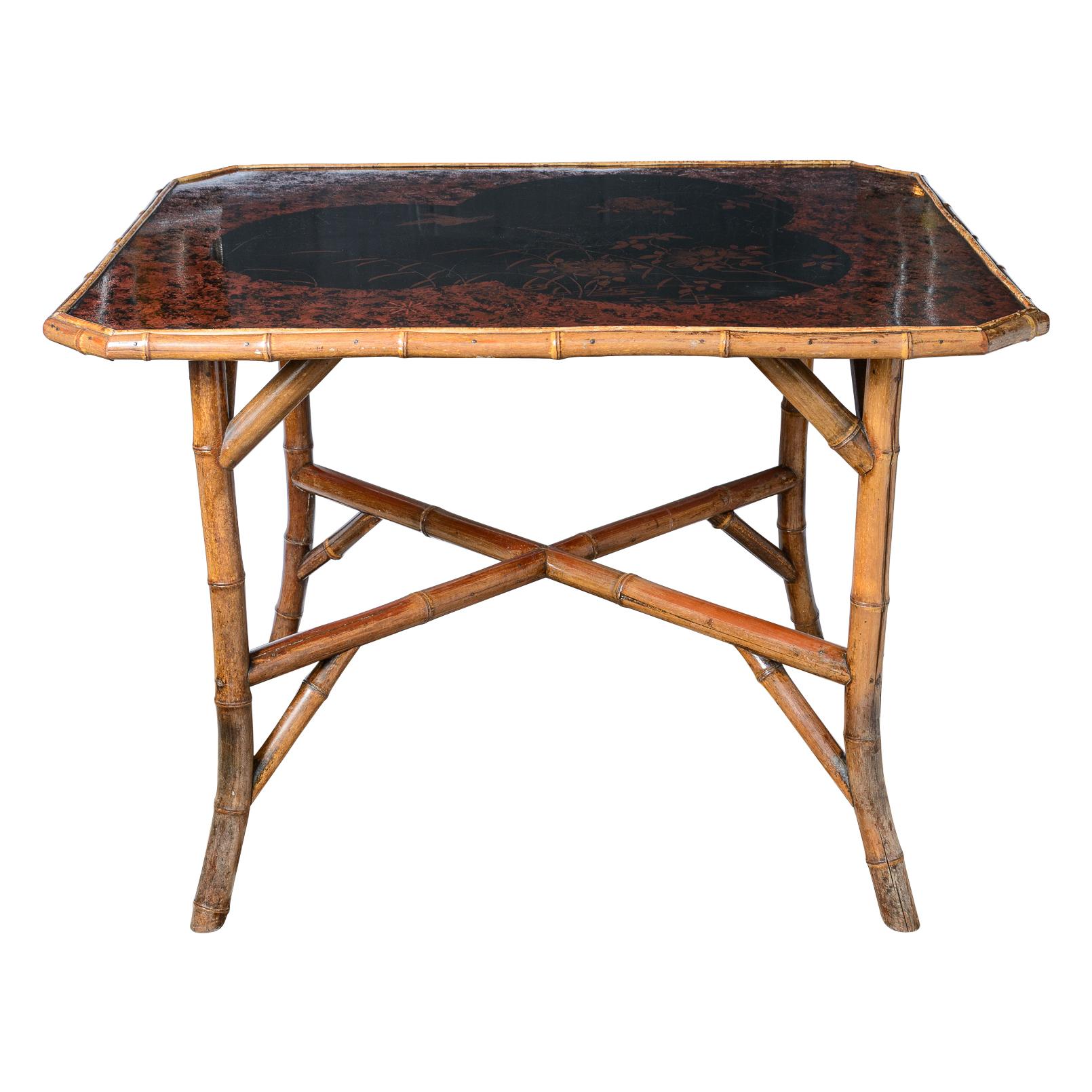 Aesthetic Movement Bamboo & Japanned Lacquer Game Table, C. 1880
