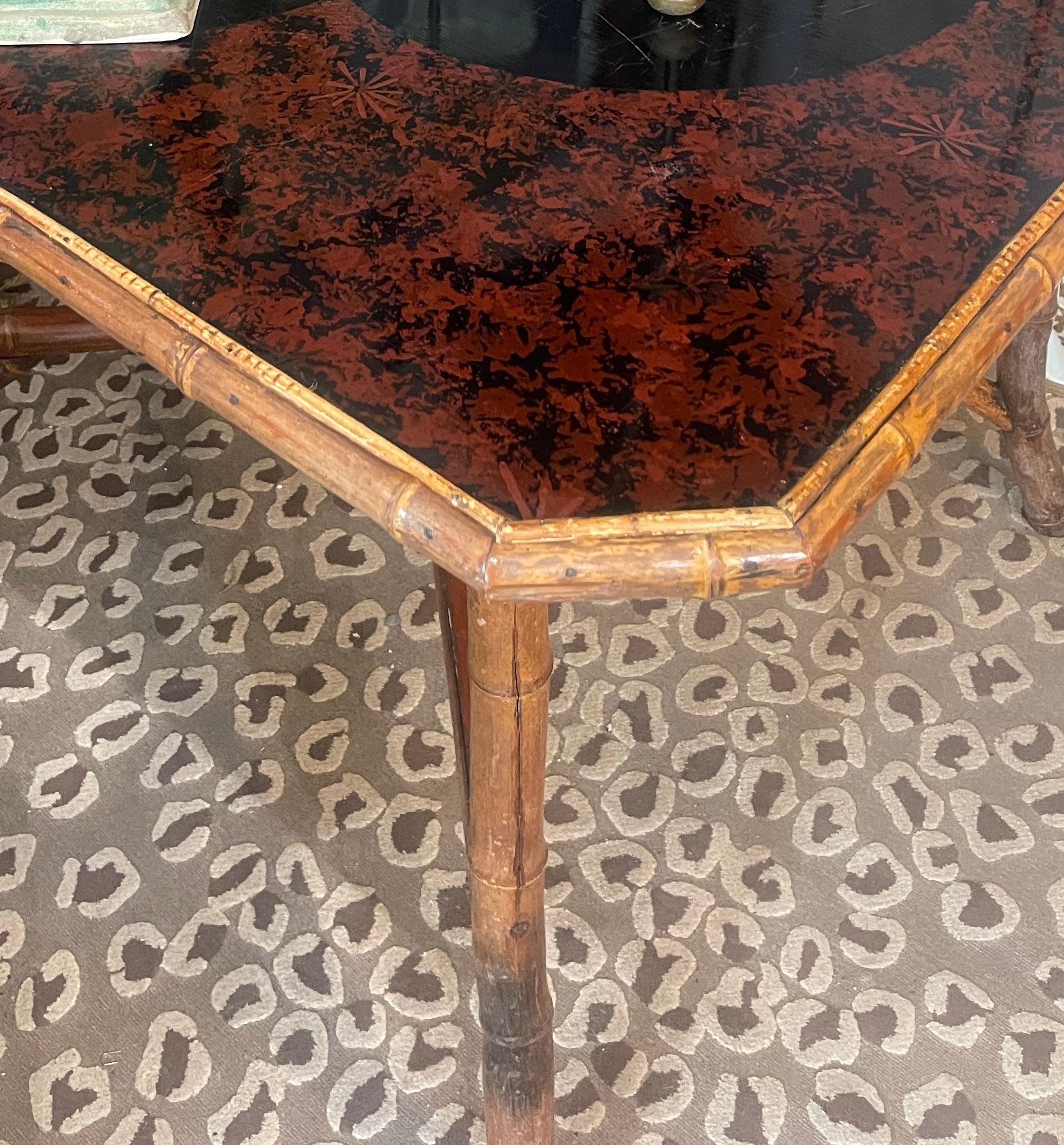 Hand-Painted Bamboo & Japanned Lacquer Game Table, C. 1880