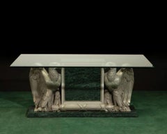 Late 19th C. English Eagle Bankers Table with Verde Marble & Glass Top