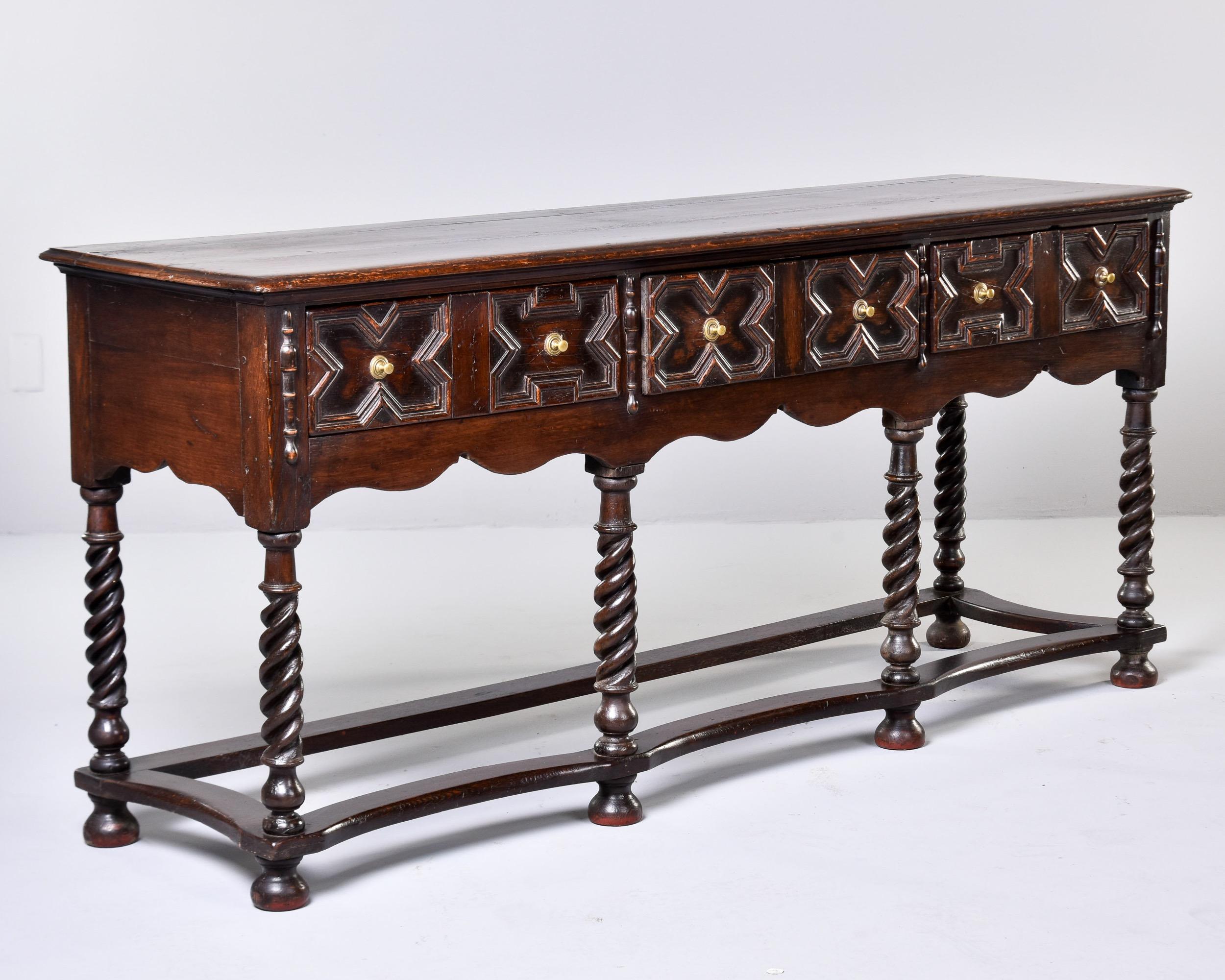 Late 19th C English Gothic Style Carved Oak Dresser Base  9