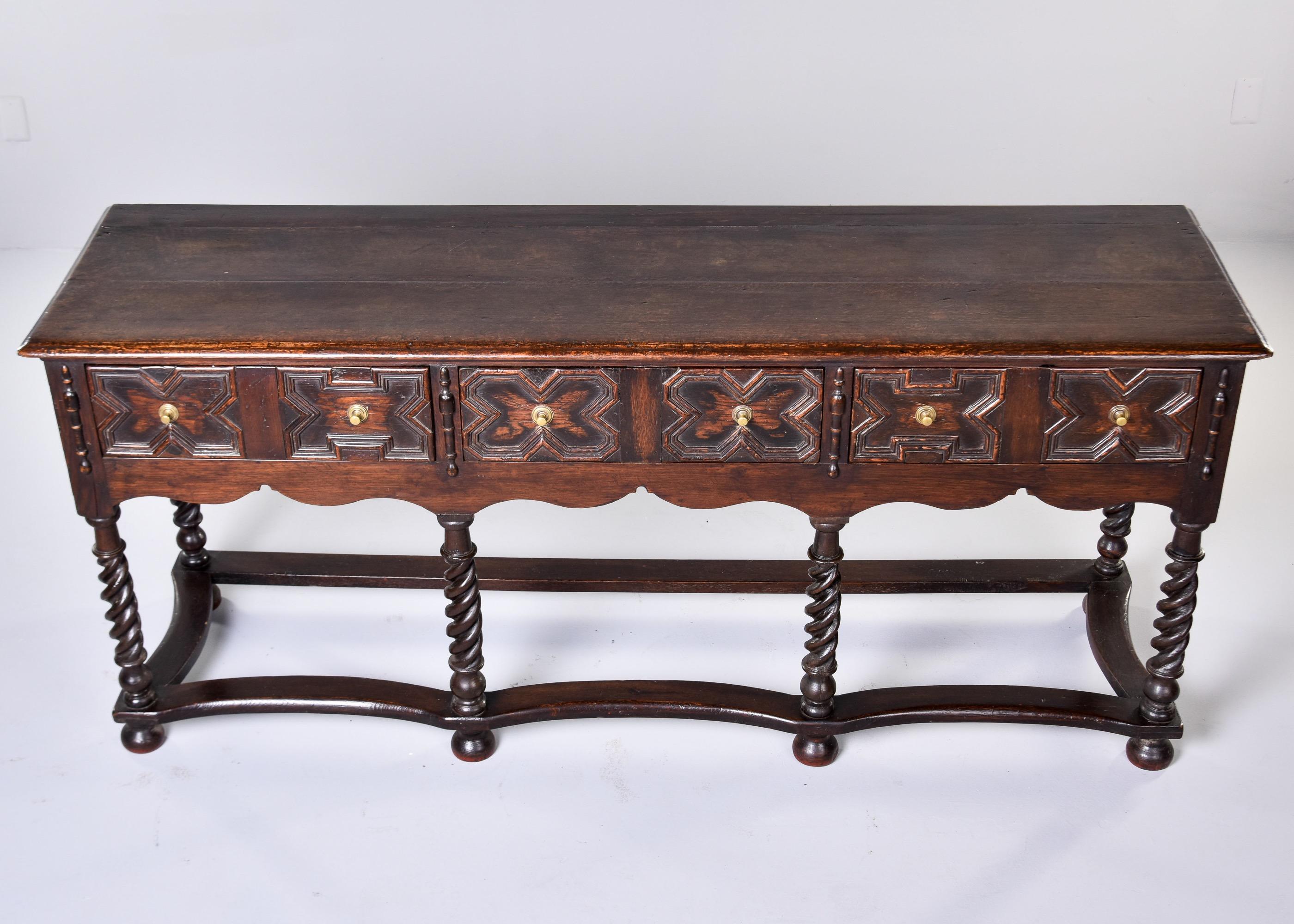 Late 19th C English Gothic Style Carved Oak Dresser Base  In Good Condition In Troy, MI