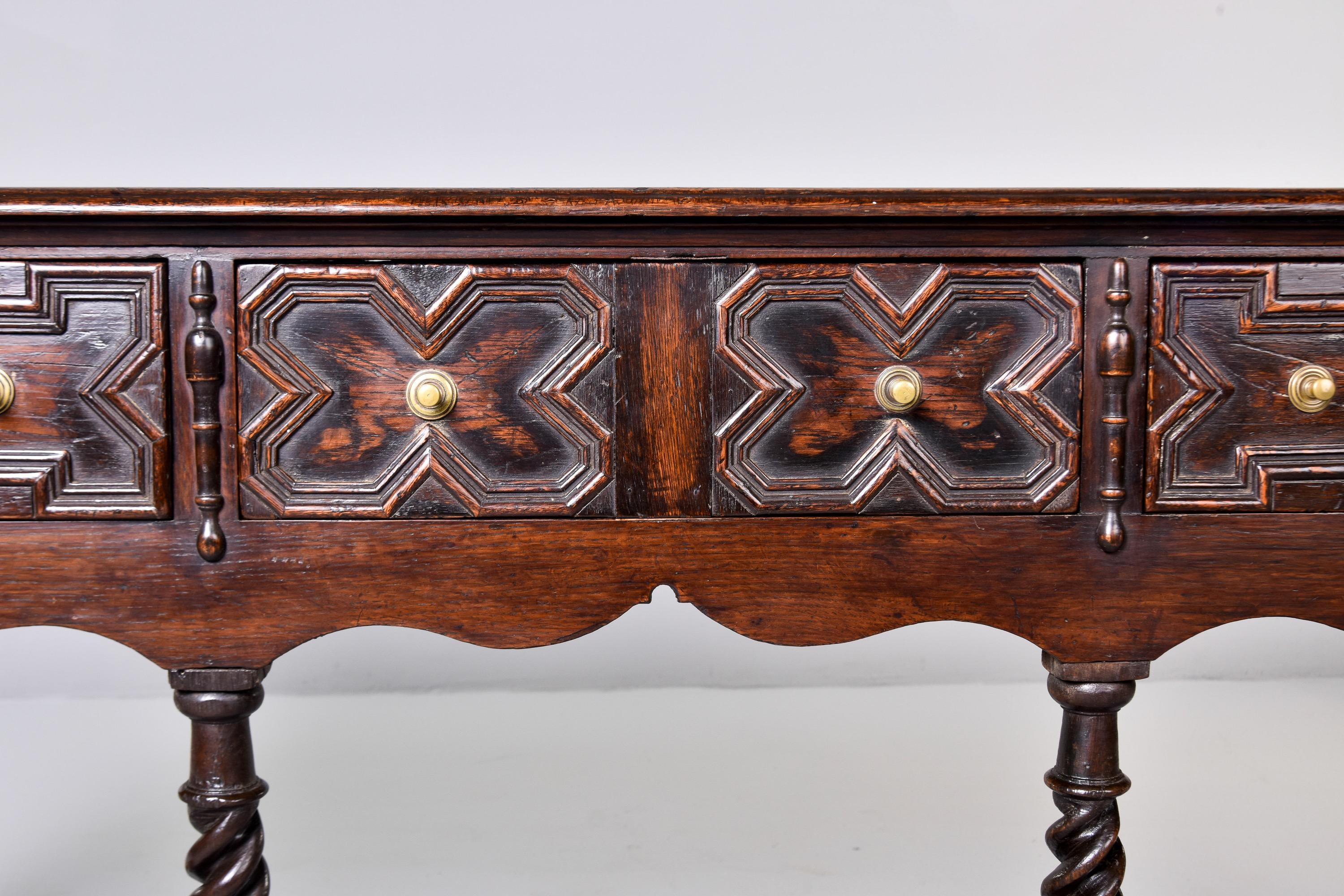 Late 19th C English Gothic Style Carved Oak Dresser Base  4