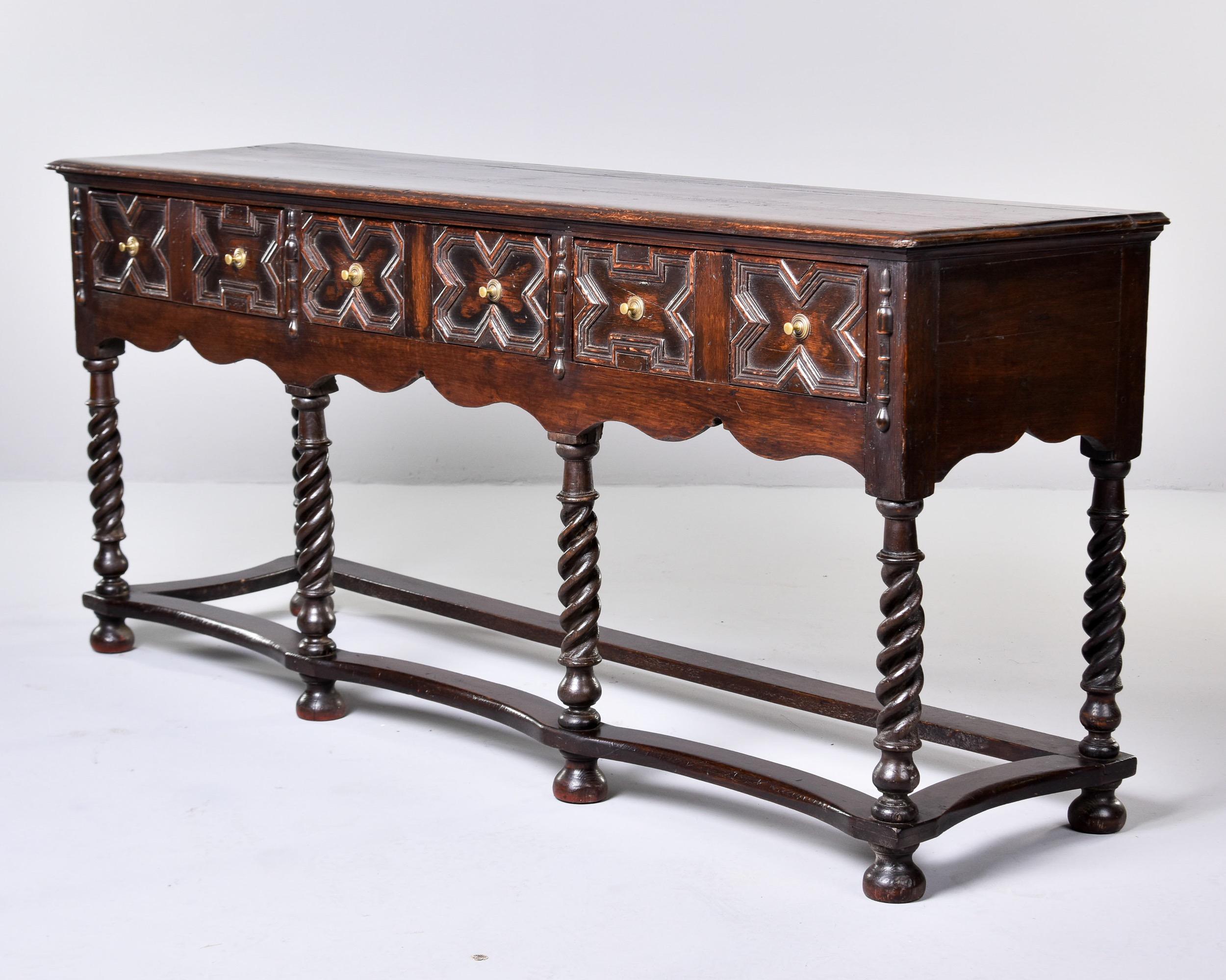 Late 19th C English Gothic Style Carved Oak Dresser Base  5