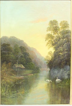 Late 19th Century English Landscape Painting Set in Gilt Frame