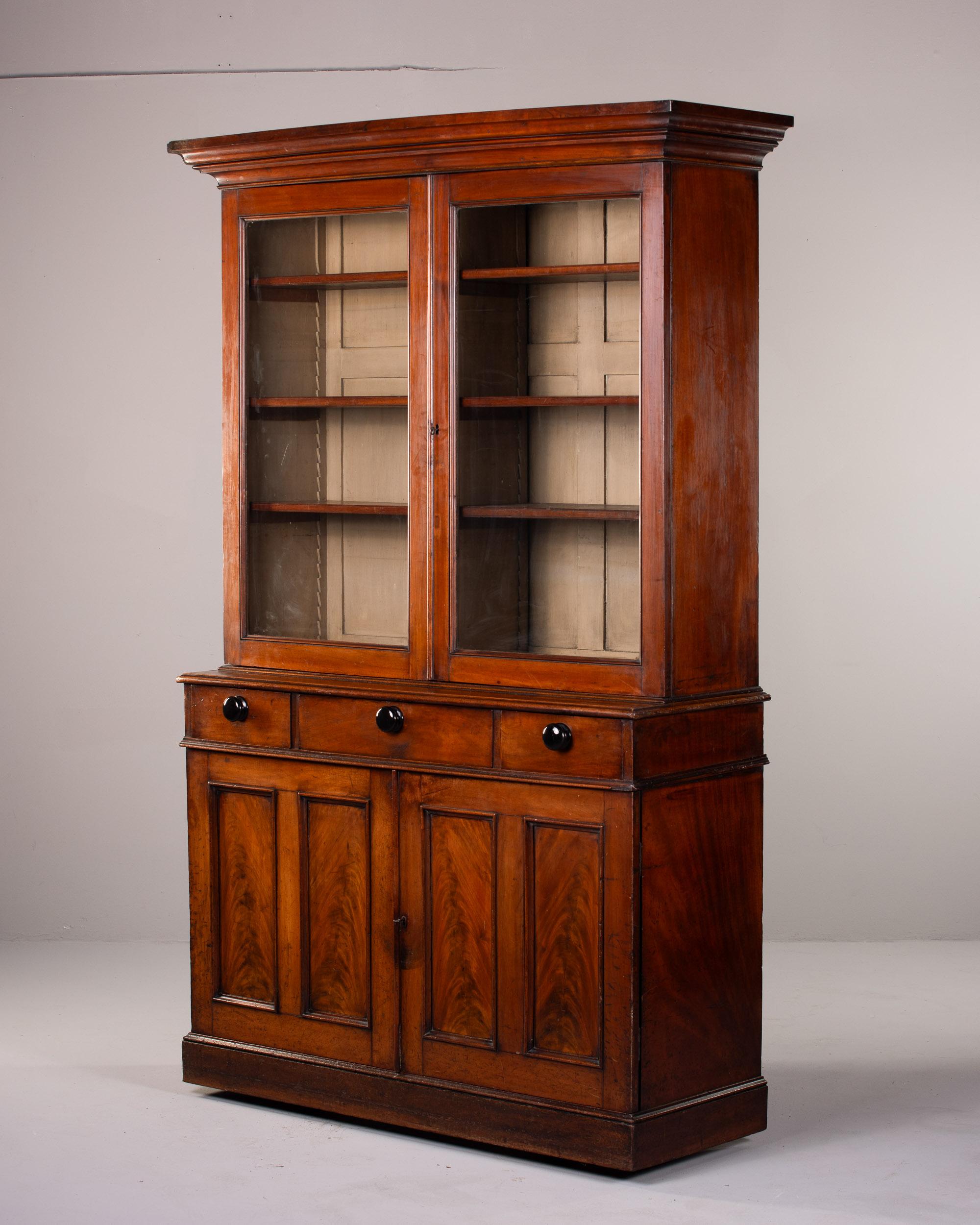 Late 19th C English Mahogany Cupboard with Glazed Top For Sale 3