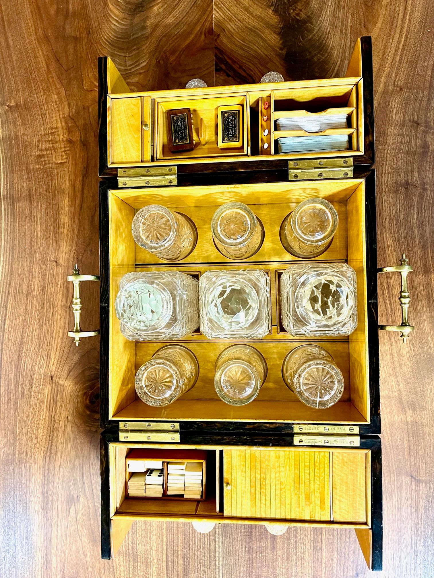 Late 19th C English Mappin & Webb Drink and Game Box, Dominoes, Cards, Cribbage For Sale 13
