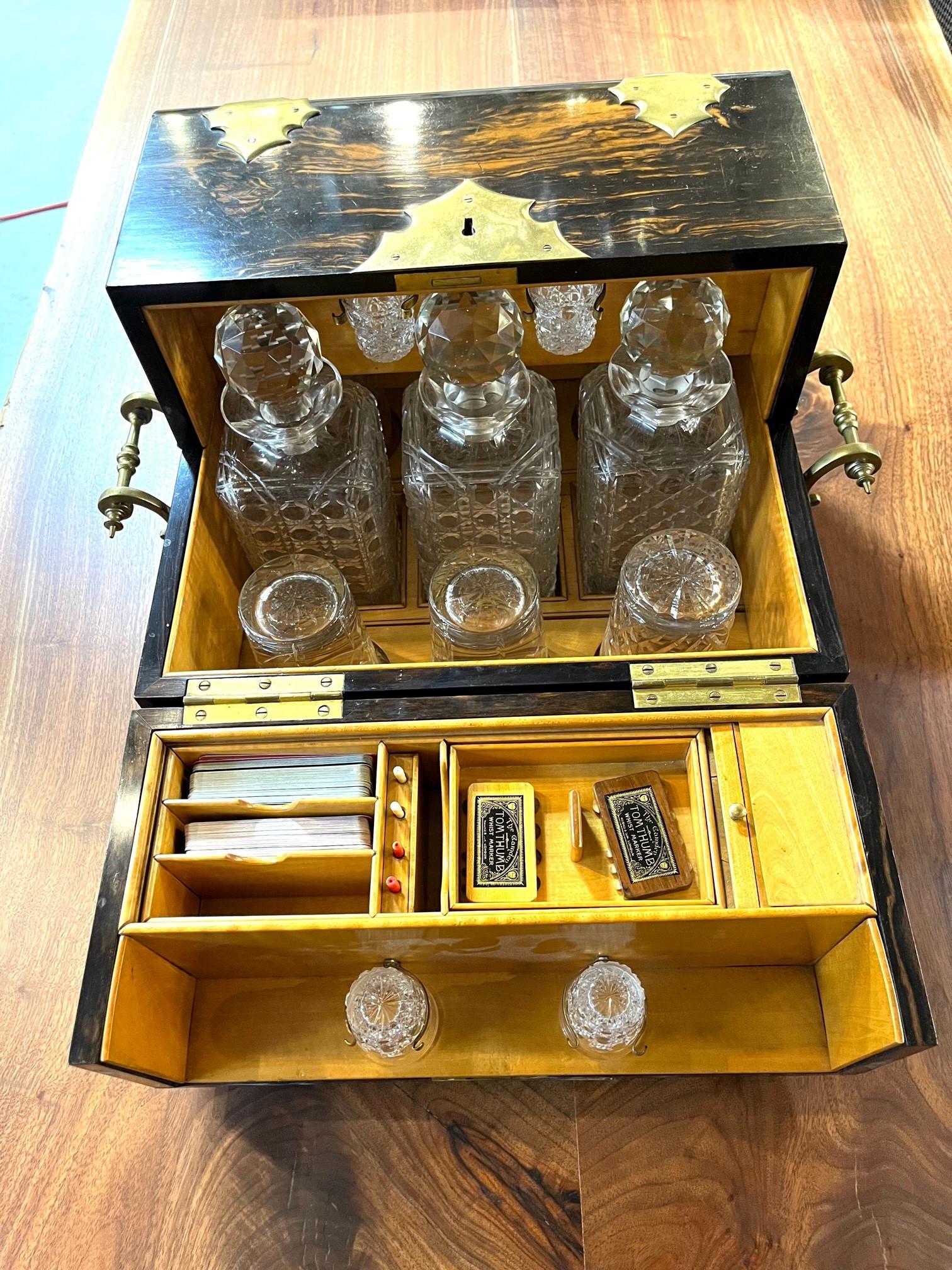 Crystal Late 19th C English Mappin & Webb Drink and Game Box, Dominoes, Cards, Cribbage For Sale