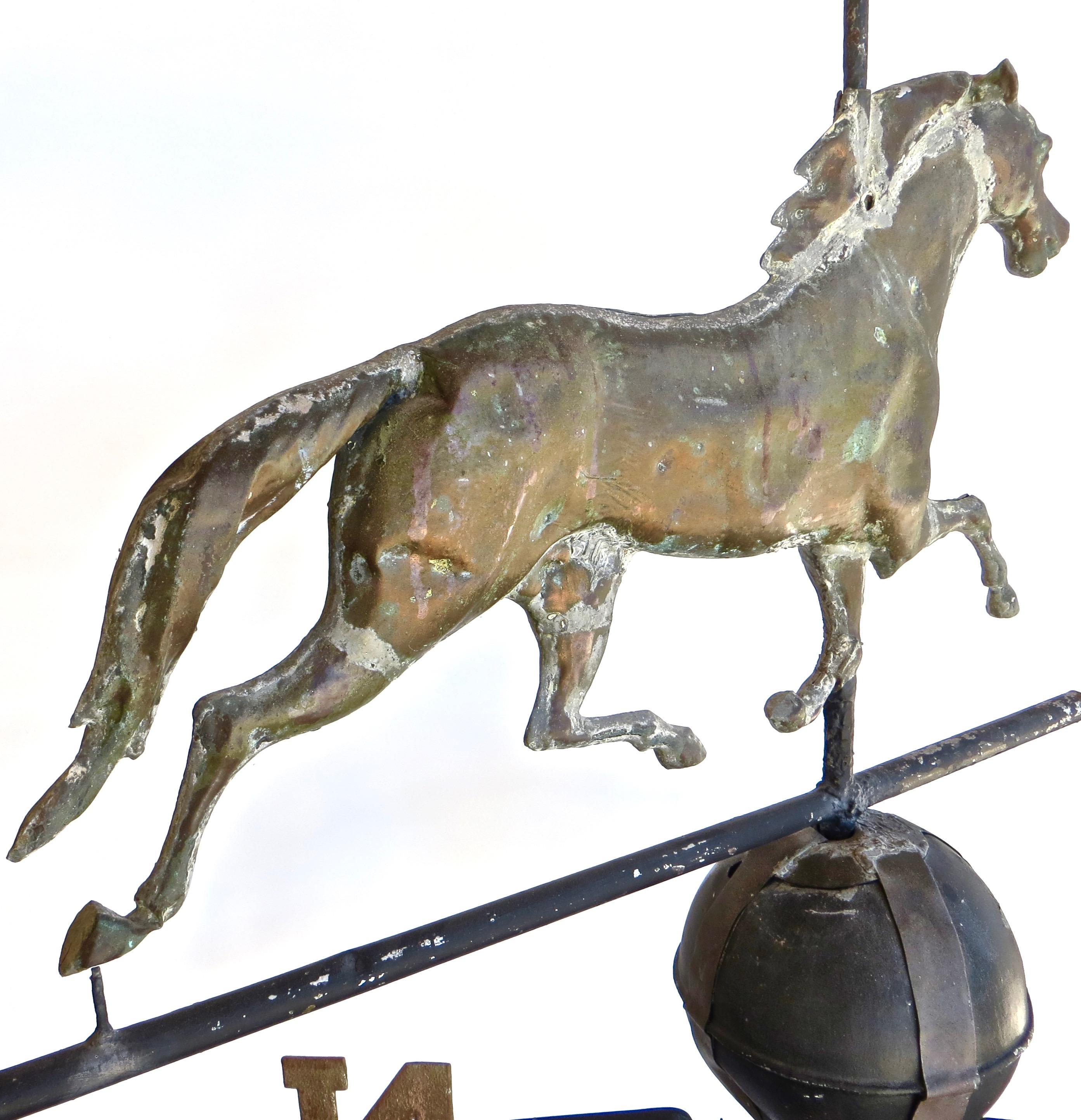 Hammered “Ethan Allen” Running Horse Weathervane by Harris & Co. Boston, Ma. For Sale