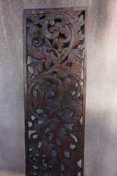 Late 19th C. Fine Hand Carved East Asian Teak Single Panel With Floral Motifs