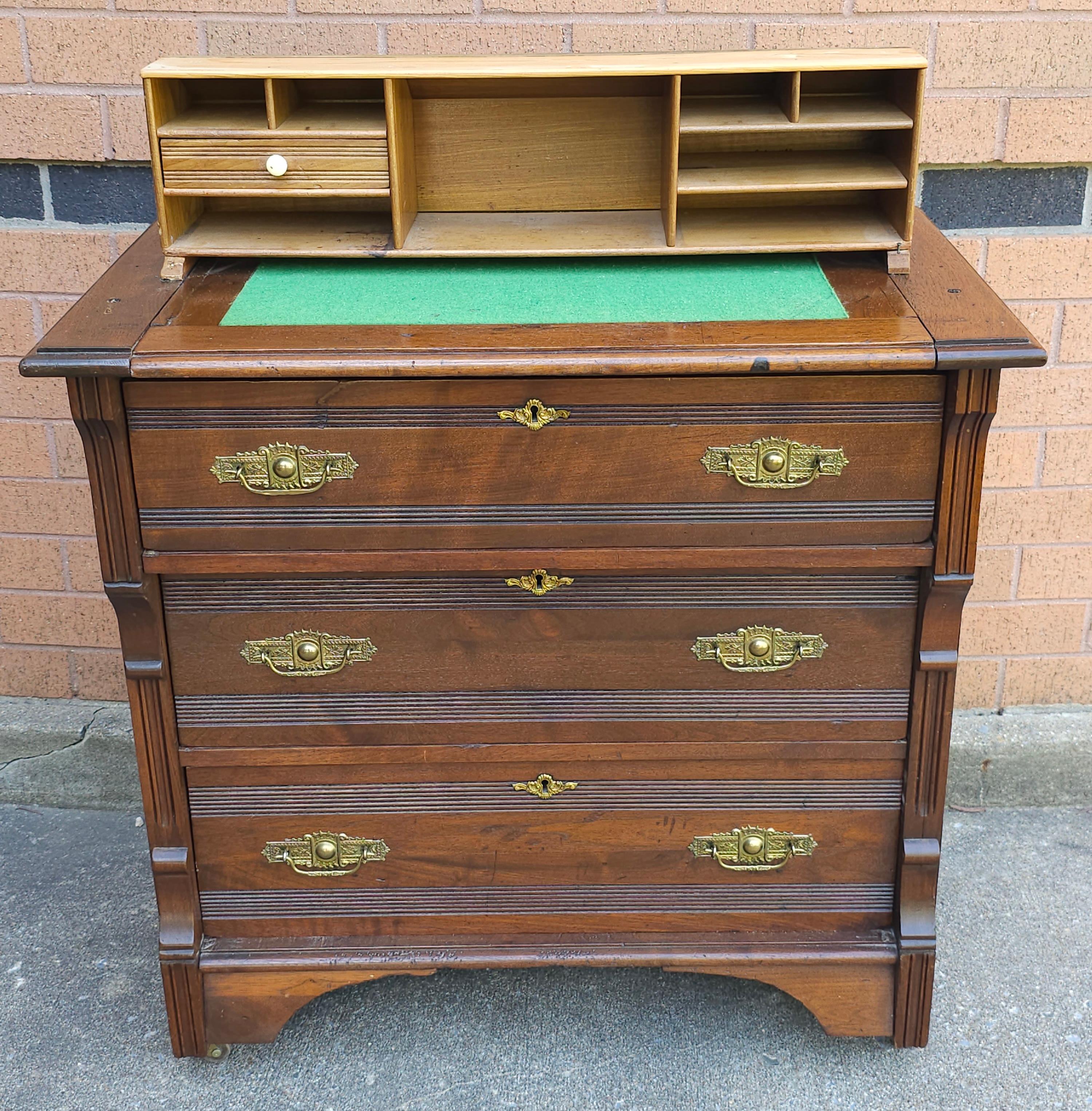 Late 19th C. Four-Part Handcrafted Victorian Walnut Cylinder Front Rolling Desk 4