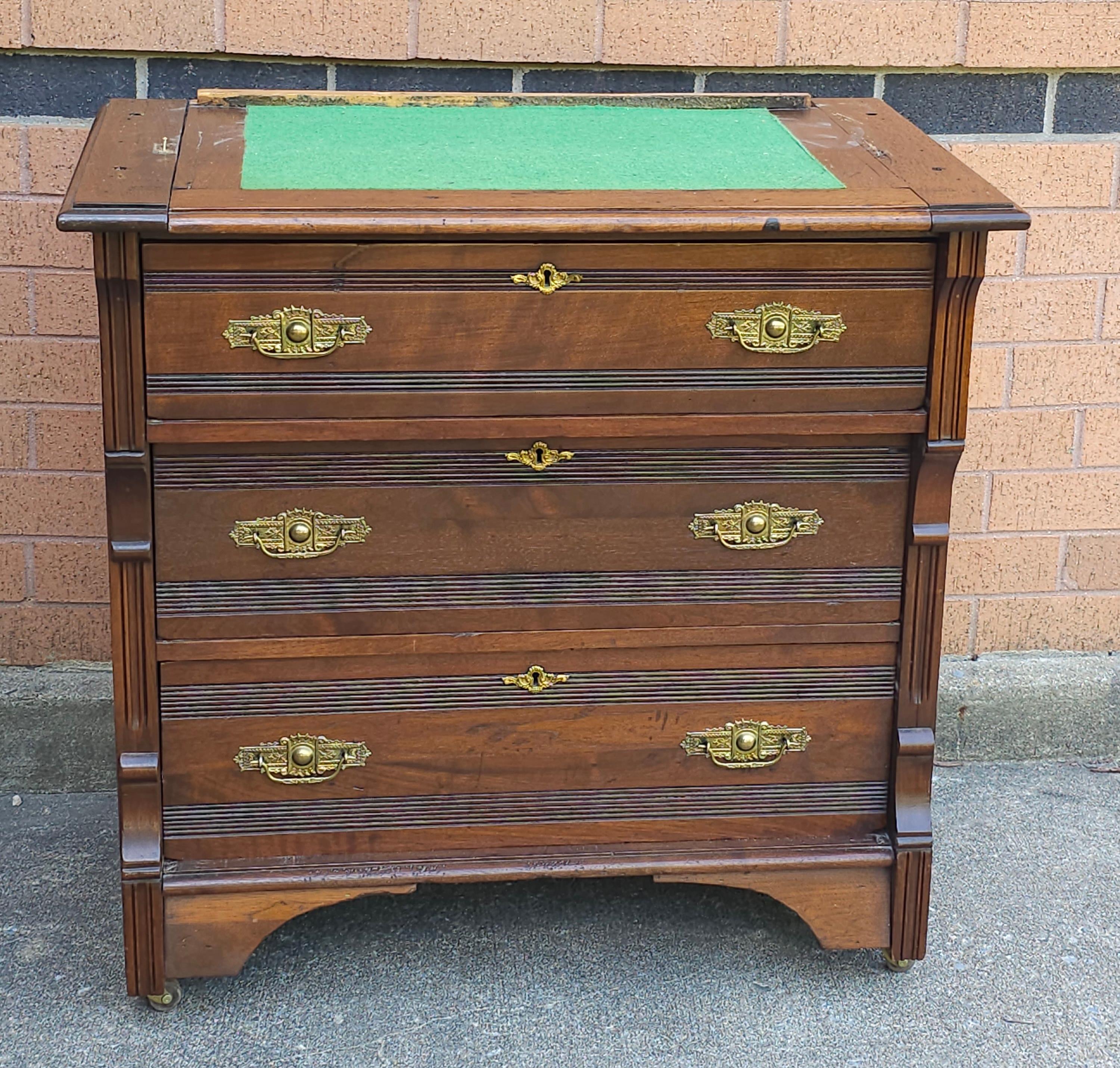 Late 19th C. Four-Part Handcrafted Victorian Walnut Cylinder Front Rolling Desk 5