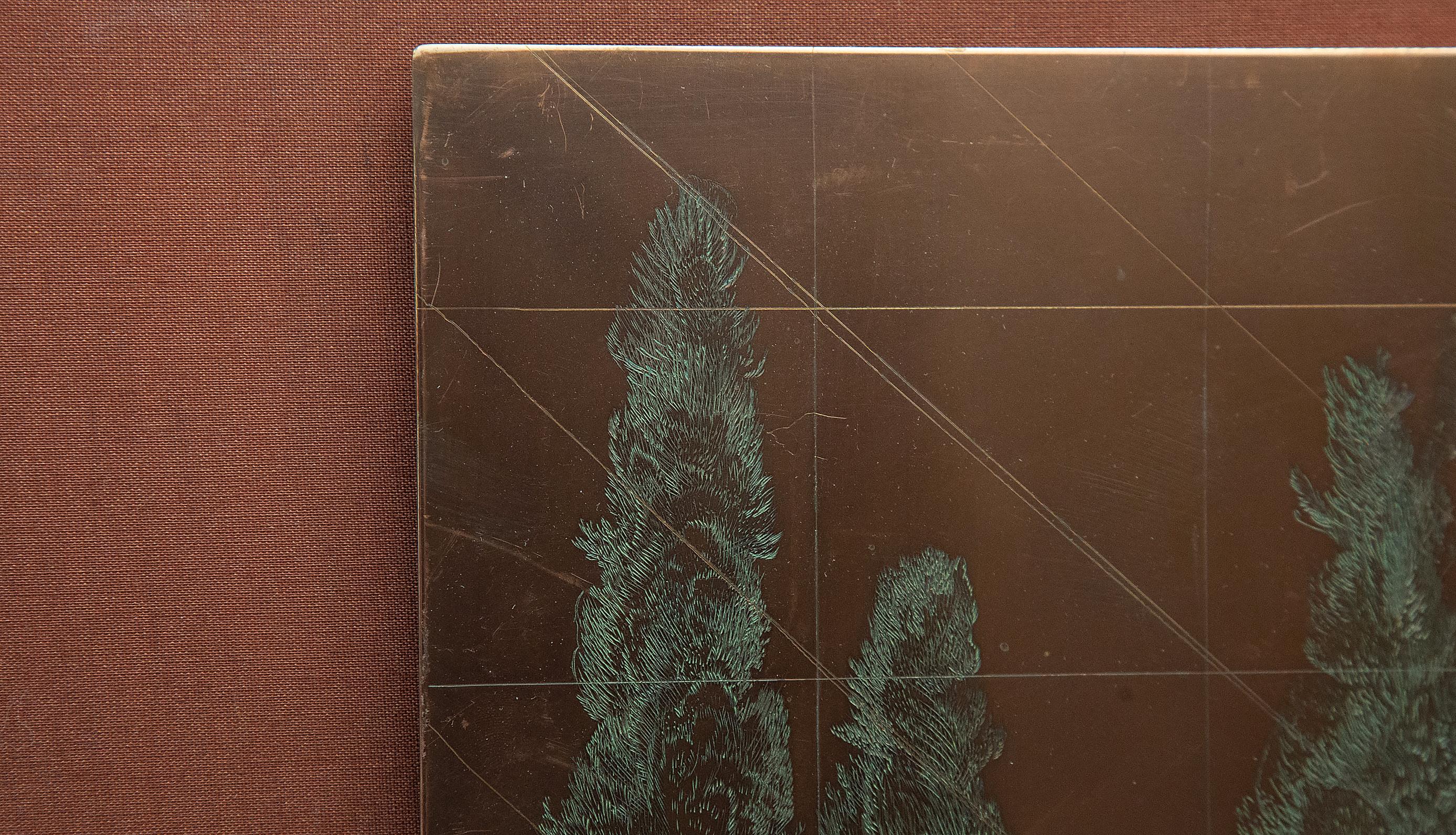 Late 19th Century Framed Copper Etching Plate of Trees and Goats In Excellent Condition In New York, NY