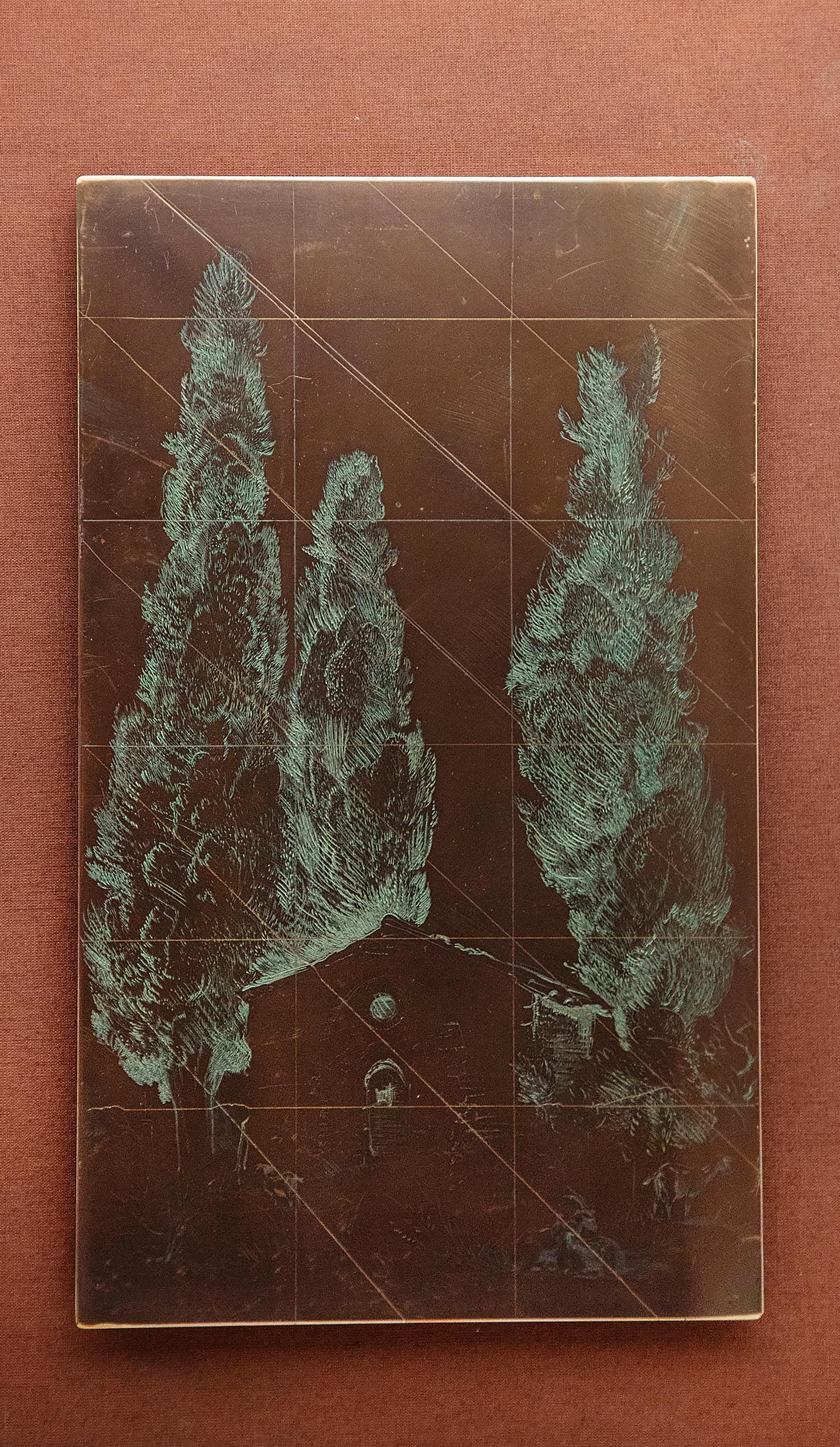 Late 19th Century Framed Copper Etching Plate of Trees and Goats 2