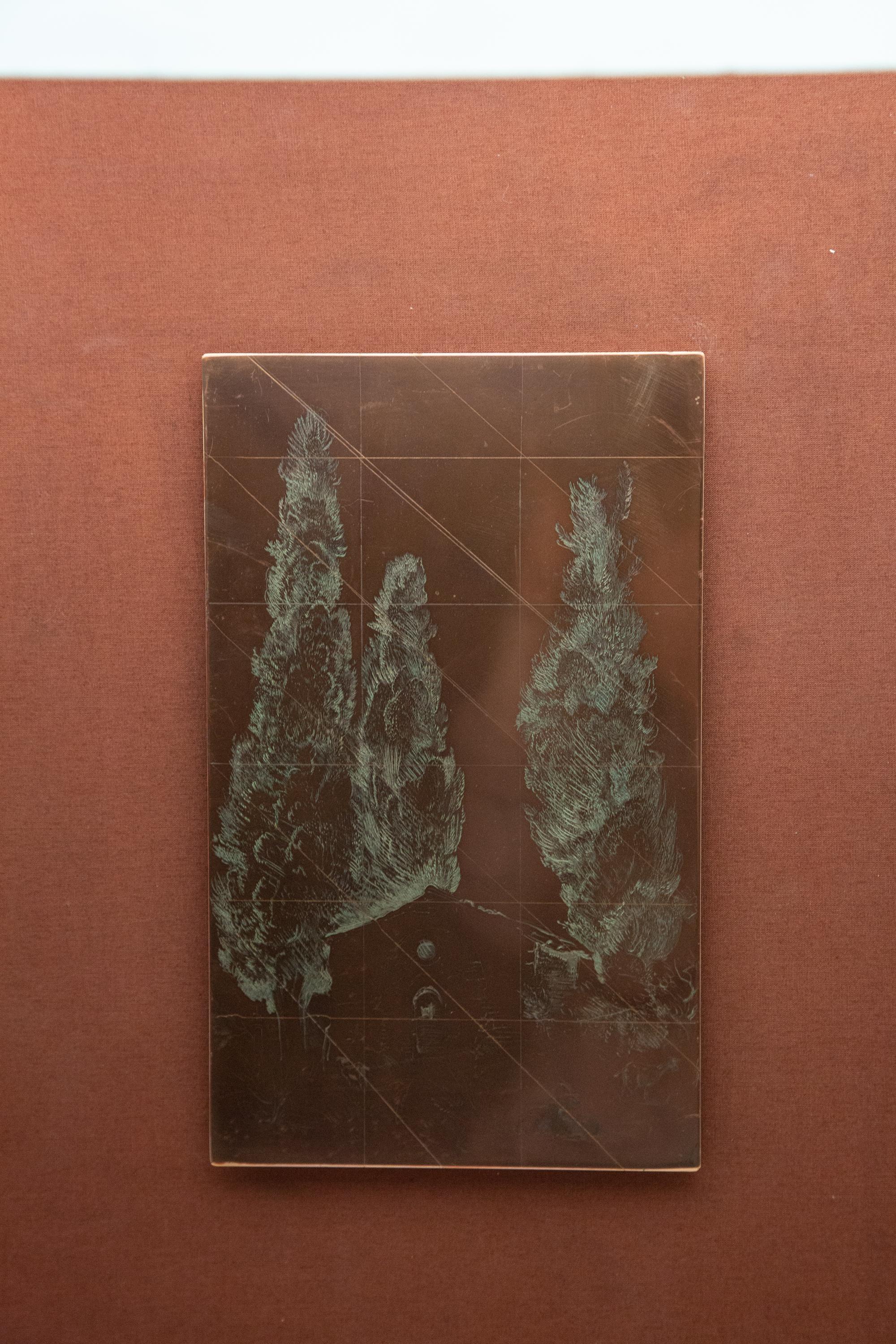 Late 19th Century Framed Copper Etching Plate of Trees and Goats 4