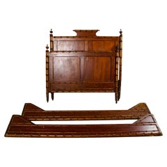 Late 19th-C. French Aesthetic Movement Faux Bamboo Carved Pine Bed - F/Q