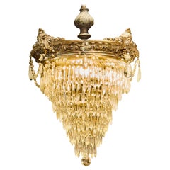 Late 19th c. French Bronze and Crystal Waterfall Chandelier