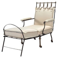 Spätes 19. Jh. Französischer Campaigner Stil Eisen Bronze Chaise Longue