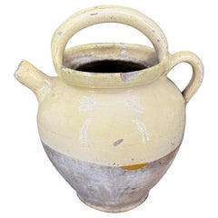 Late 19th C. French Ceramic Yellow Water Cruche Jug with Handle