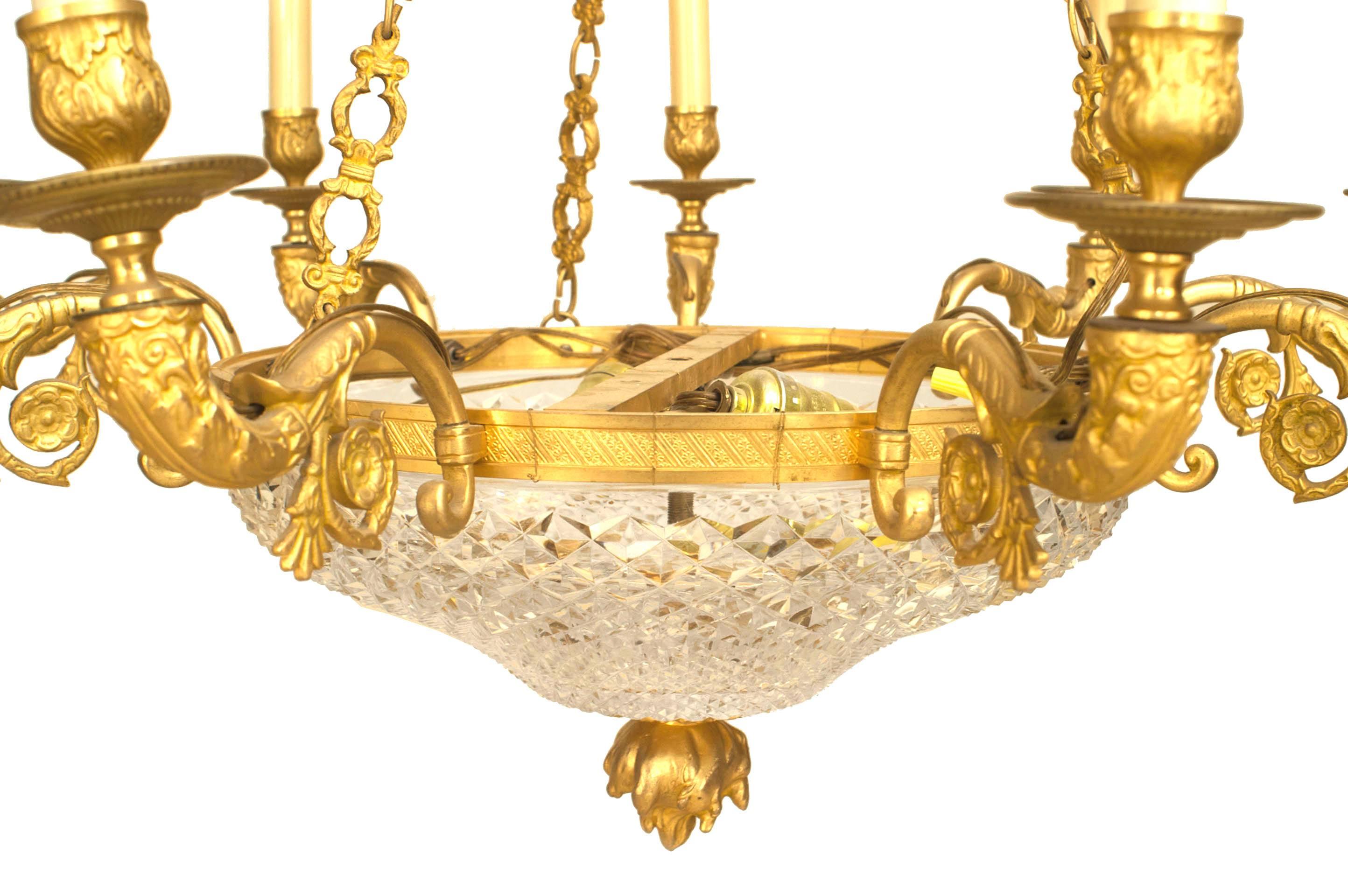 Stile impero Lampadario a ciotola Impero francese in bronzo e cristallo in vendita