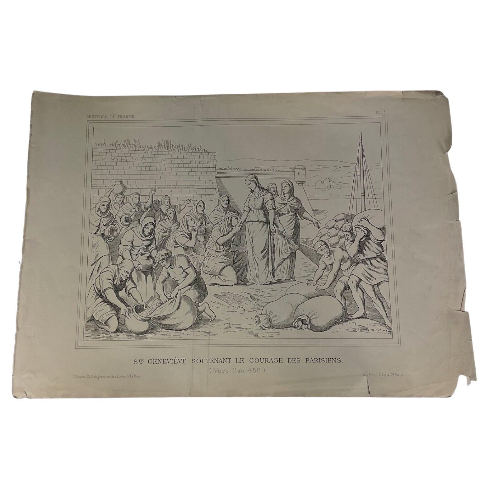 Late 19th-C. French Engraving, "St. Geneviève Inspiring Parisians" - 2Y356