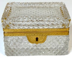 Late 19th C French Fire Gilt Ormolu Cut Glass Table Box, Attributed to Baccarat
