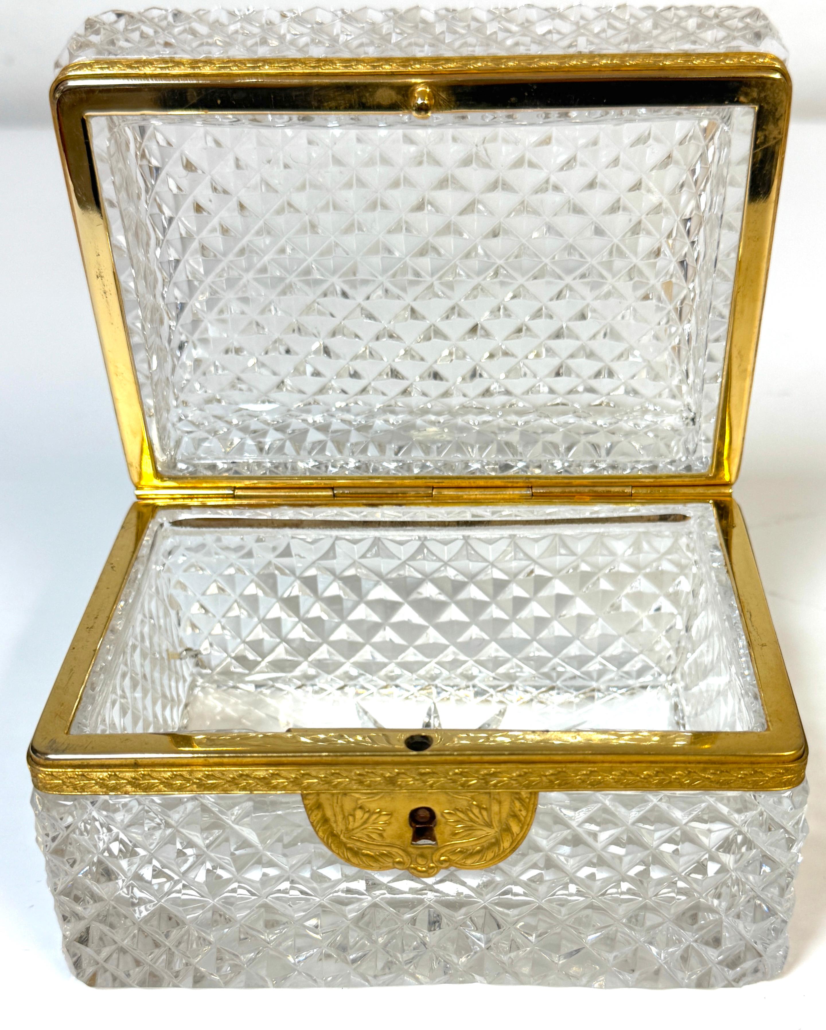 Neoclassical Late 19th C French Fire Gilt Ormolu Cut Glass Table Box, Attributed to Baccarat For Sale