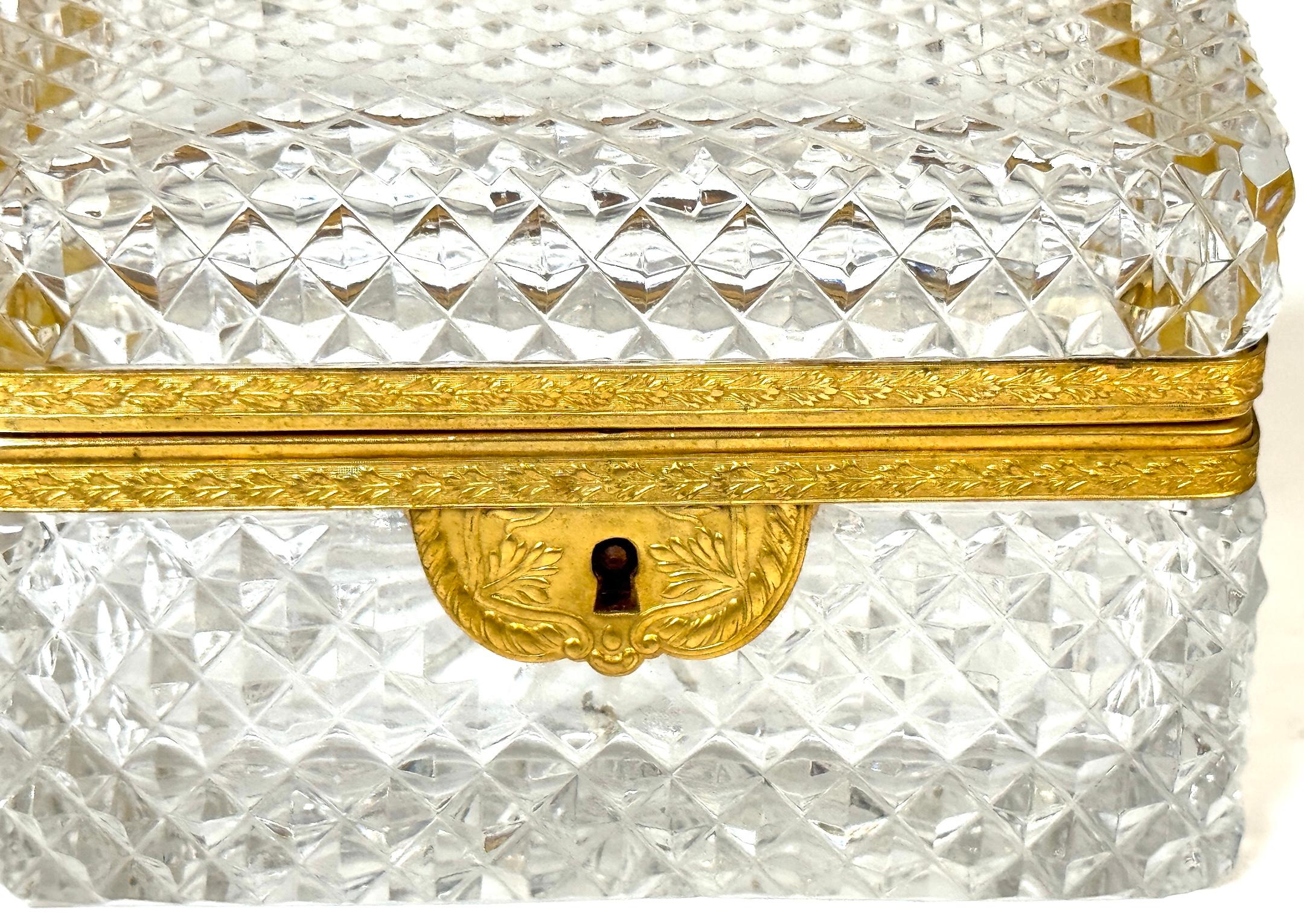 Late 19th C French Fire Gilt Ormolu Cut Glass Table Box, Attributed to Baccarat In Good Condition For Sale In West Palm Beach, FL