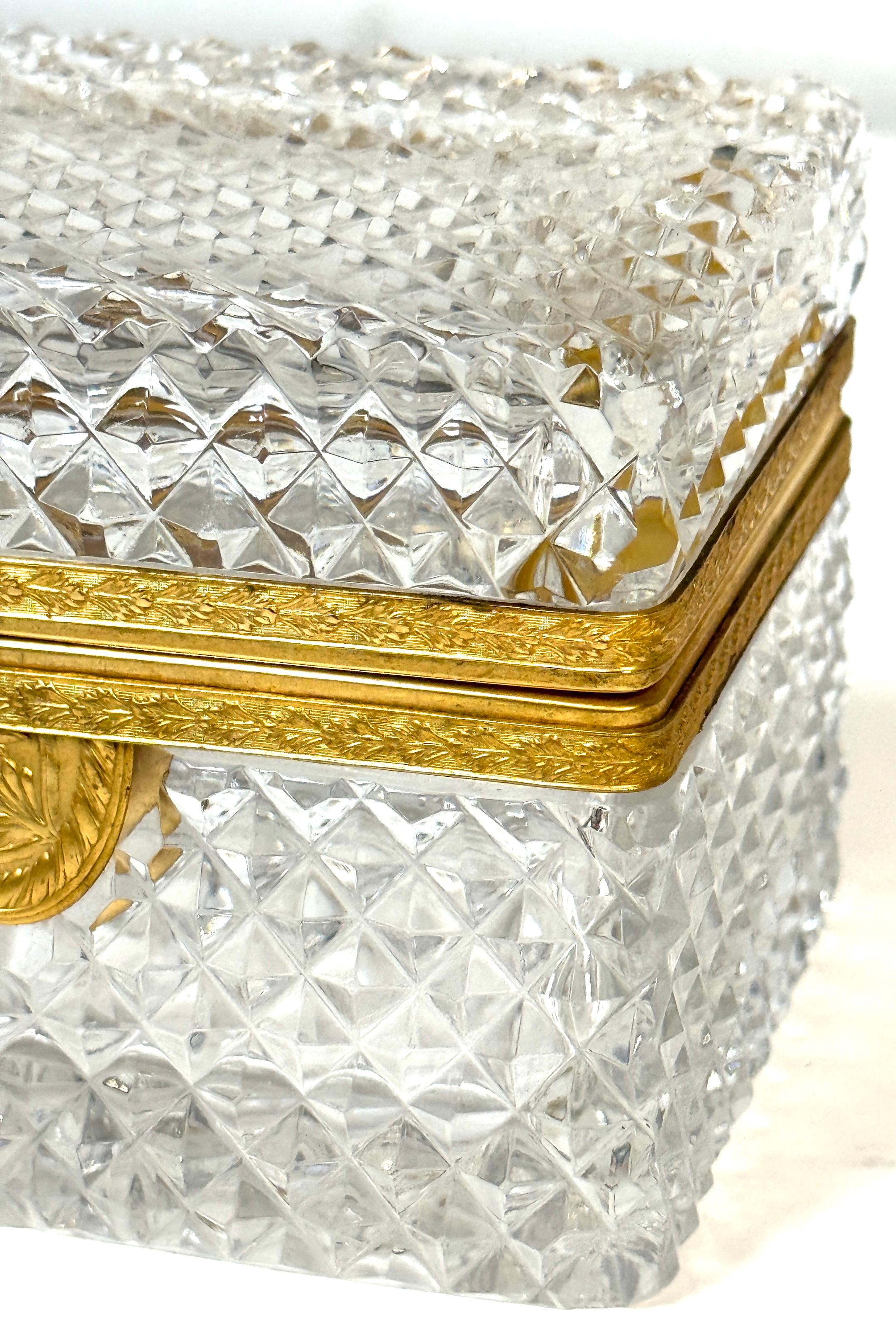 19th Century Late 19th C French Fire Gilt Ormolu Cut Glass Table Box, Attributed to Baccarat For Sale