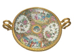 Late 19th C. French Gilt Bronze Mounted Chinese Famille Rose Centerpiece Tazza