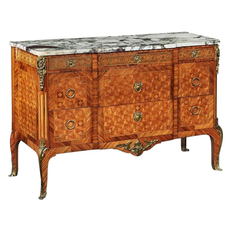 Late 19th Century Gilt Bronze Mounted Tulipwood Kingwood Marble Topped Commode For Sale