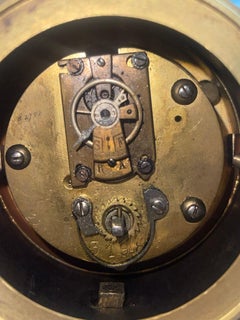 Late 19th C. French Gilt Bronze & Patinated Rhino Clock on Marble Base