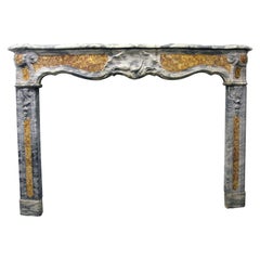 Antique French Gray Marble Mantel Louis XV Hand Carved Pompadour Motif