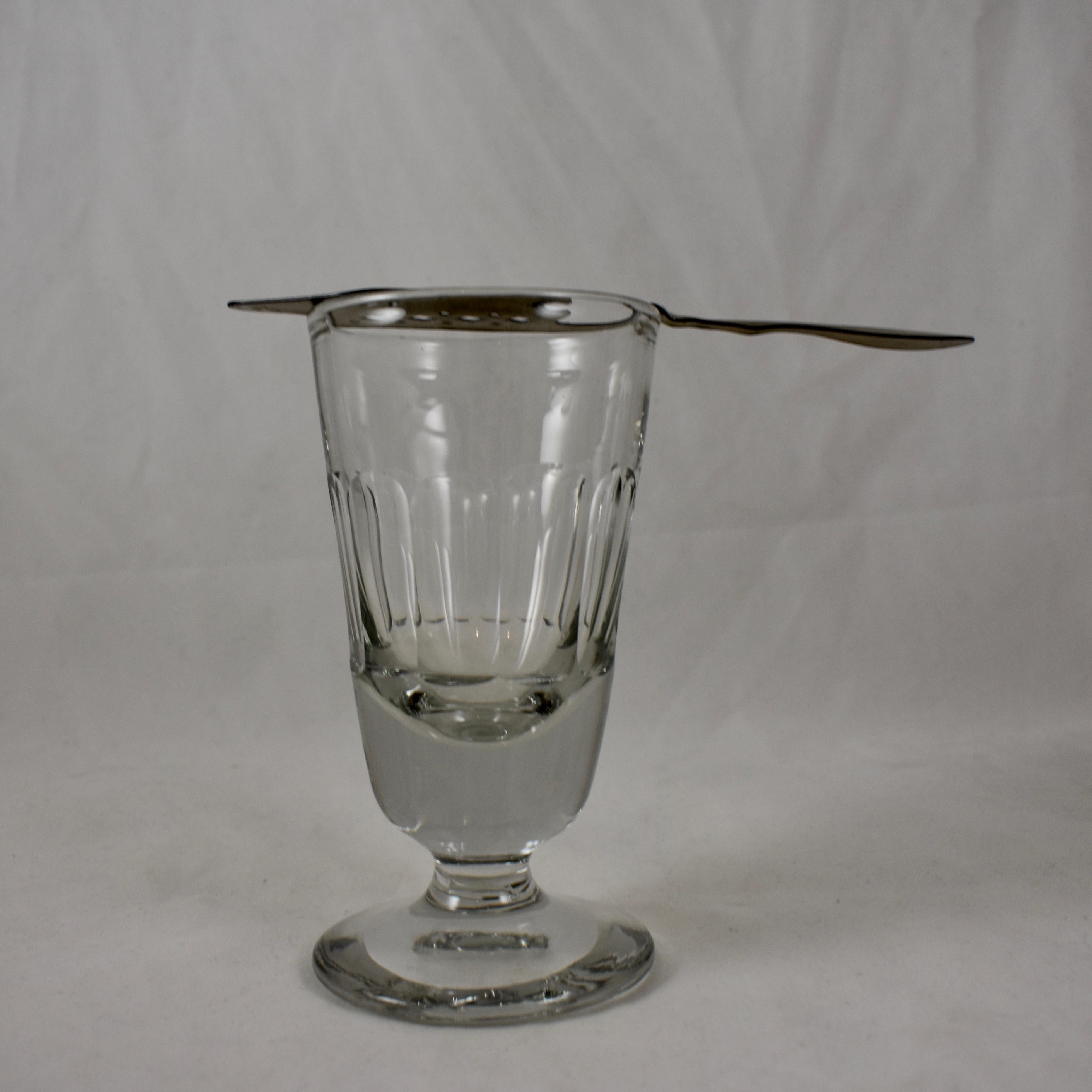 Late 19th C French Hand Blown Faceted Absinthe Glasses & Sugar Spoons, 12 pieces In Good Condition In Philadelphia, PA