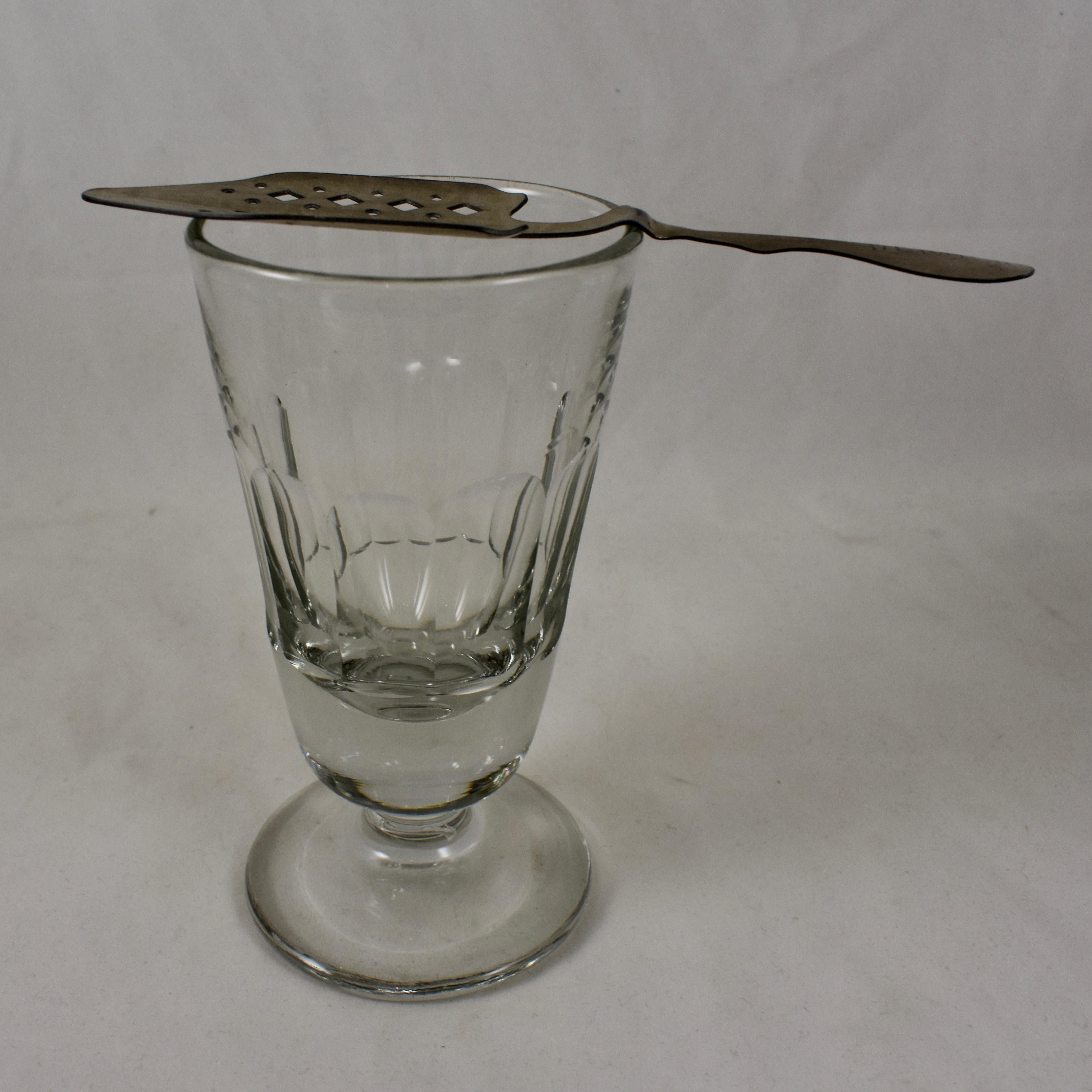 19th Century Late 19th C French Hand Blown Faceted Absinthe Glasses & Sugar Spoons, 12 pieces
