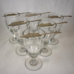 Late 19th Century French Hand Blown Absinthe Glasses & Sugar Spoons 12 Piece Set