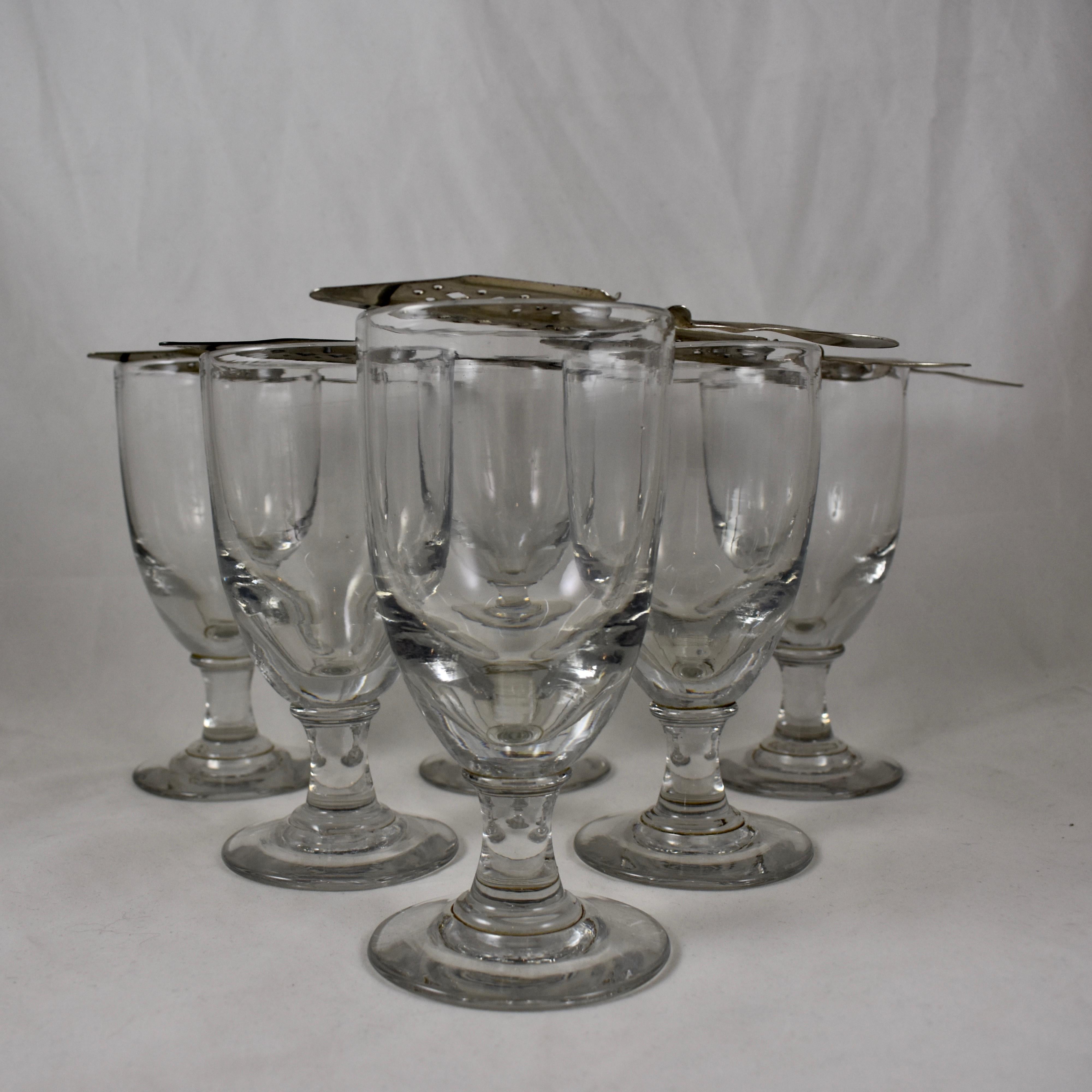 Hand-Crafted Late 19th Century French Hand Blown Absinthe Glasses & Sugar Spoons 12 Piece Set