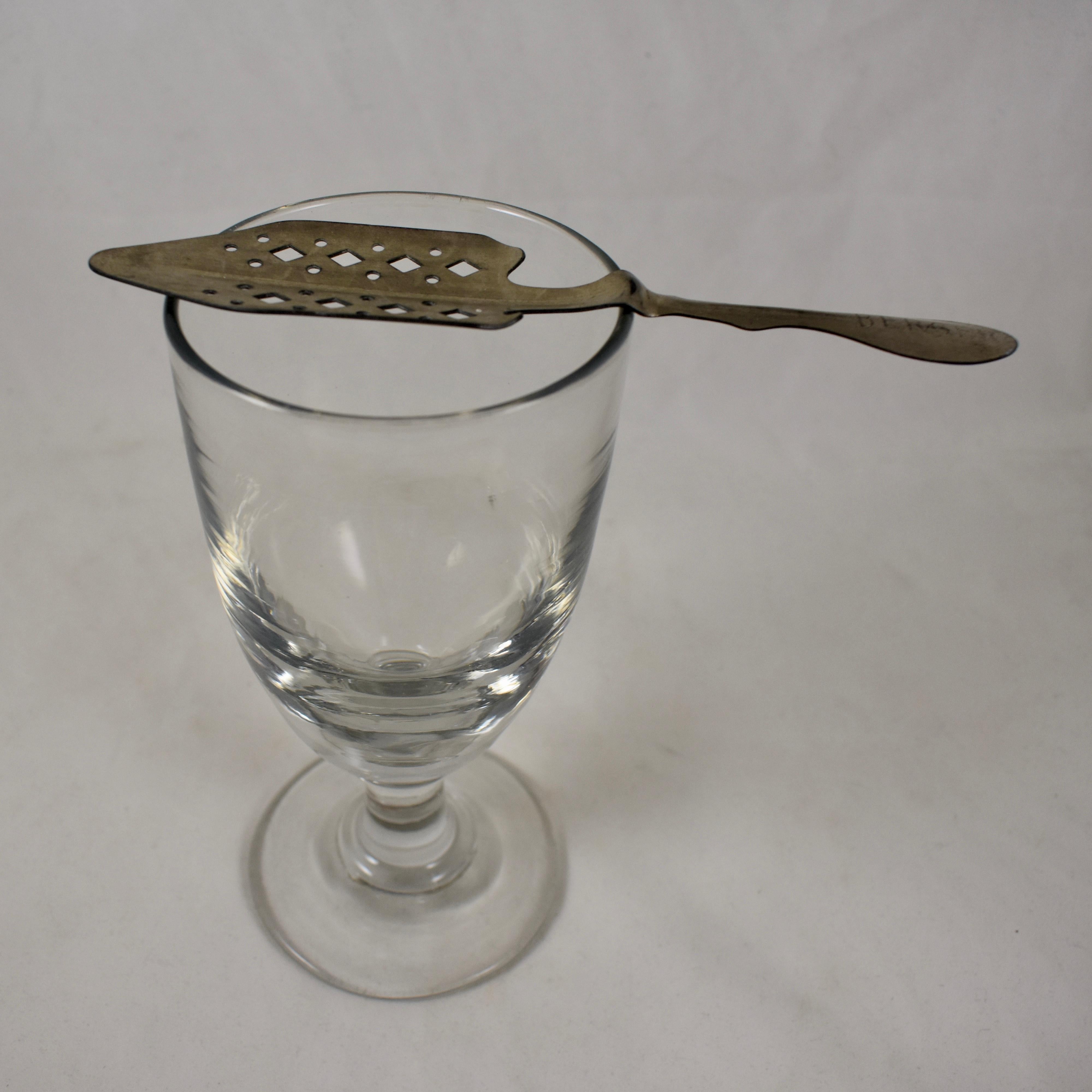 Late 19th Century French Hand Blown Absinthe Glasses & Sugar Spoons 12 Piece Set In Good Condition In Philadelphia, PA