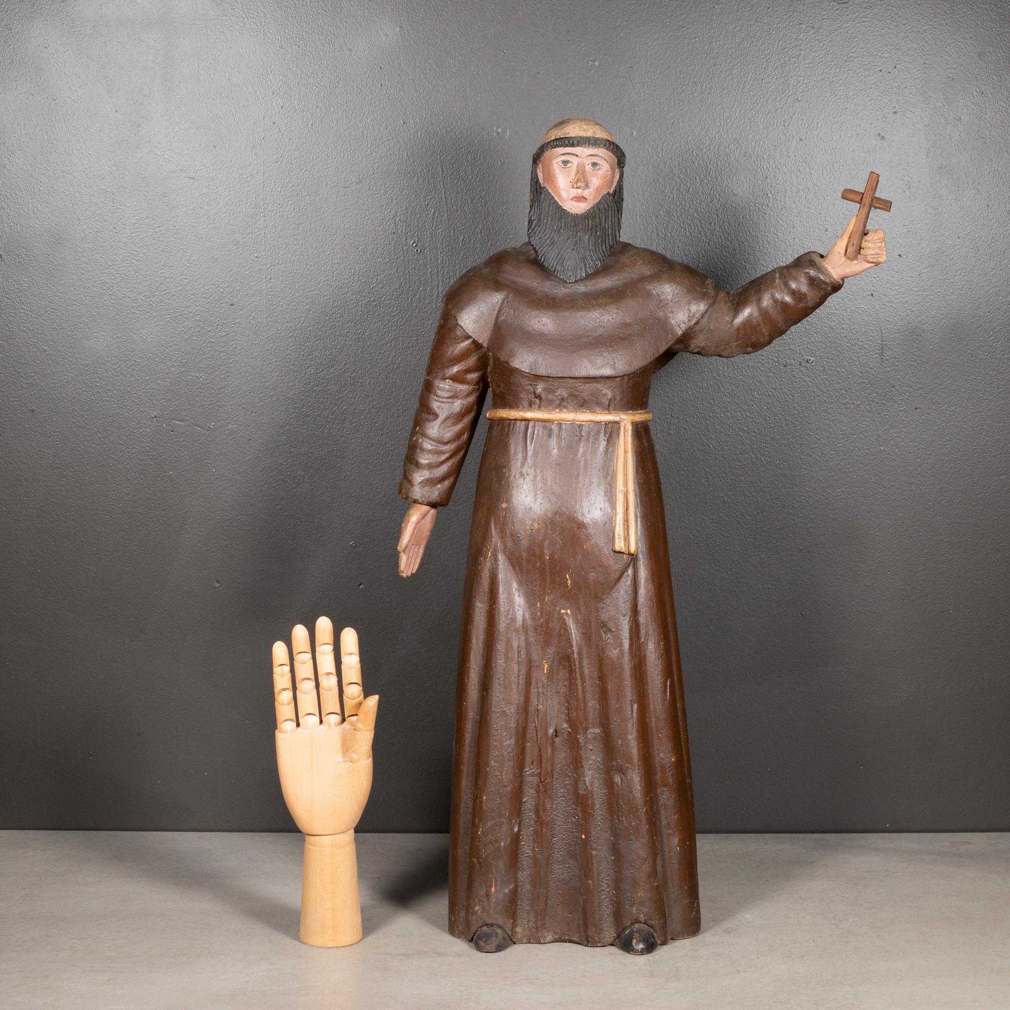 Late 19th c. French Hand Carved Wooden Monk c.1900 For Sale 3