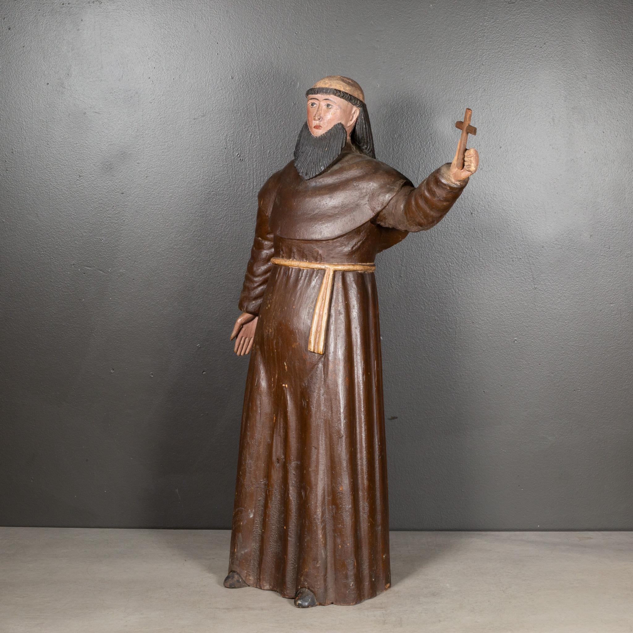Ende 19. Jh. Französischer handgeschnitzter Monk aus Holz, um 1900 (Stammeskunst) im Angebot